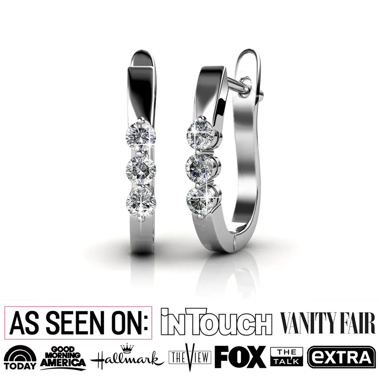Luxe Swarovski Schmuck Lana 18K Weißgold Ohrringe mit 3 Steinen und Swarovski Kristallen — Endgültiger Verkauf