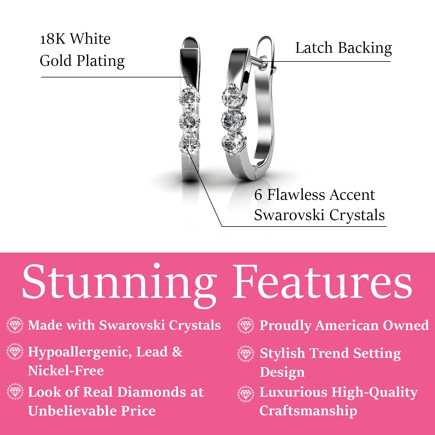 Luxe Swarovski Schmuck Lana 18K Weißgold Ohrringe mit 3 Steinen und Swarovski Kristallen — Endgültiger Verkauf