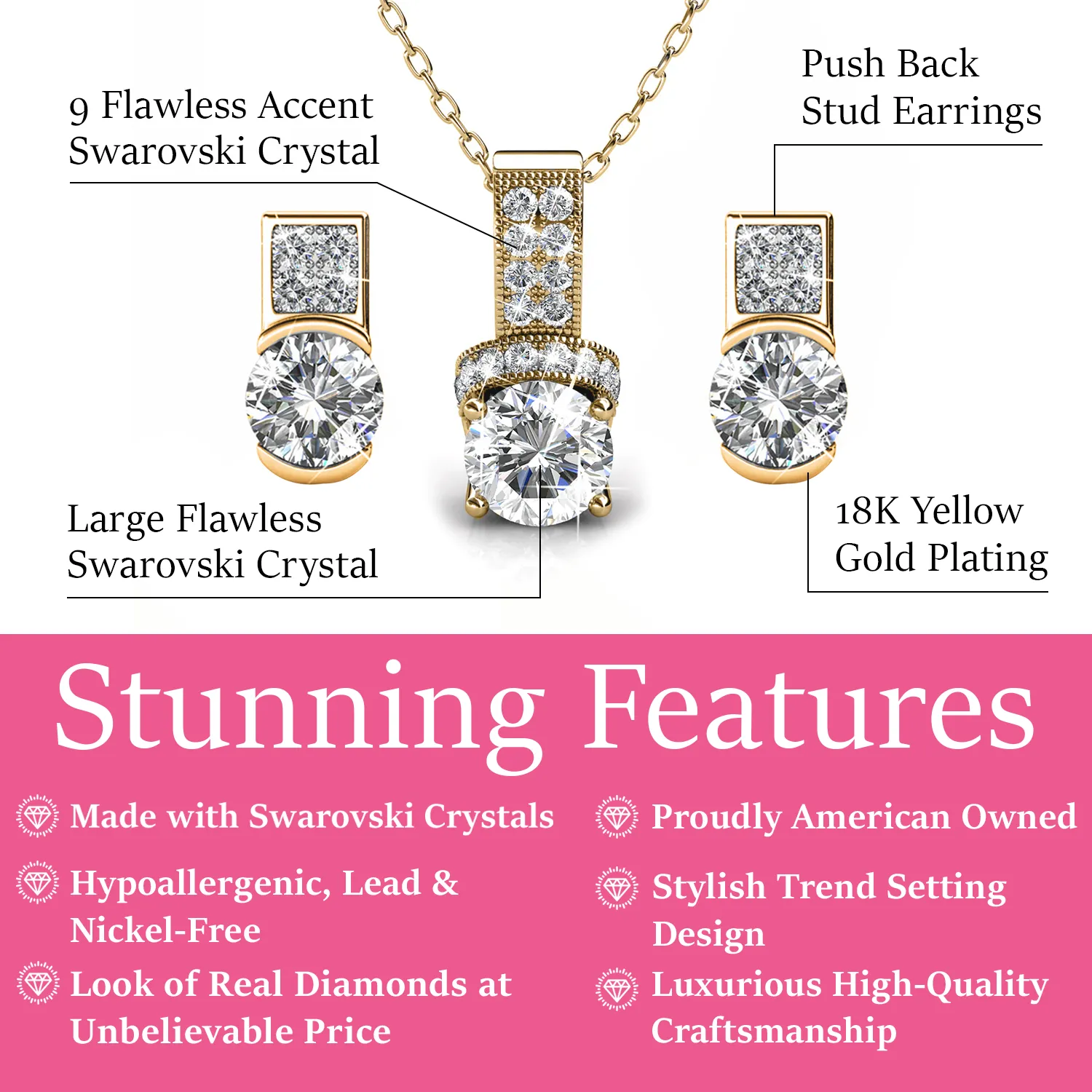 Luxe Swarovski Schmuck Laya 18k Weißgold Anhänger Halskette und Ohrringe Schmuckset mit Swarovski Kristallen — Schlussverkauf