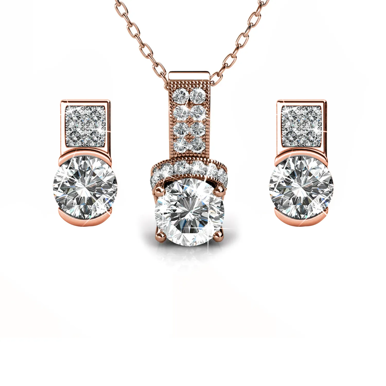 Luxe Swarovski Schmuck Laya 18k Weißgold Anhänger Halskette und Ohrringe Schmuckset mit Swarovski Kristallen — Schlussverkauf