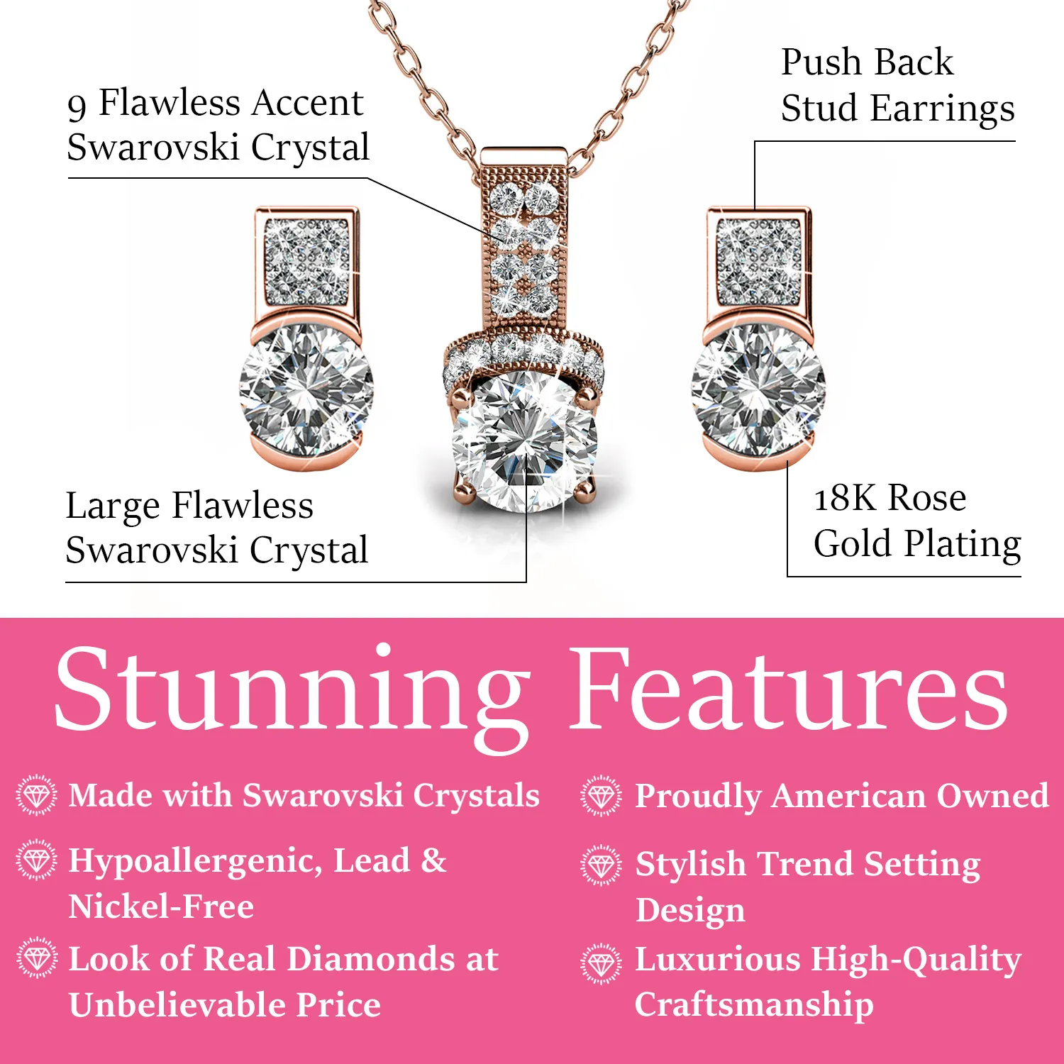 Luxe Swarovski Schmuck Laya 18k Weißgold Anhänger Halskette und Ohrringe Schmuckset mit Swarovski Kristallen — Schlussverkauf