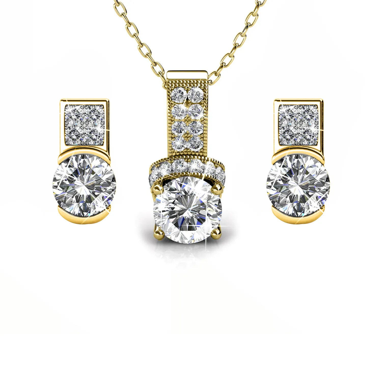 Luxe Swarovski Schmuck Laya 18k Weißgold Anhänger Halskette und Ohrringe Schmuckset mit Swarovski Kristallen — Schlussverkauf