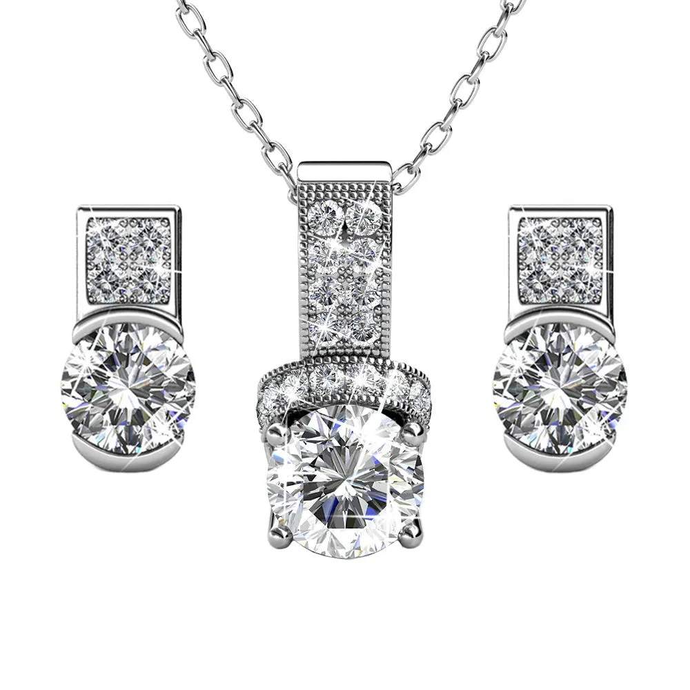 Luxe Swarovski Schmuck Laya 18k Weißgold Anhänger Halskette und Ohrringe Schmuckset mit Swarovski Kristallen — Schlussverkauf