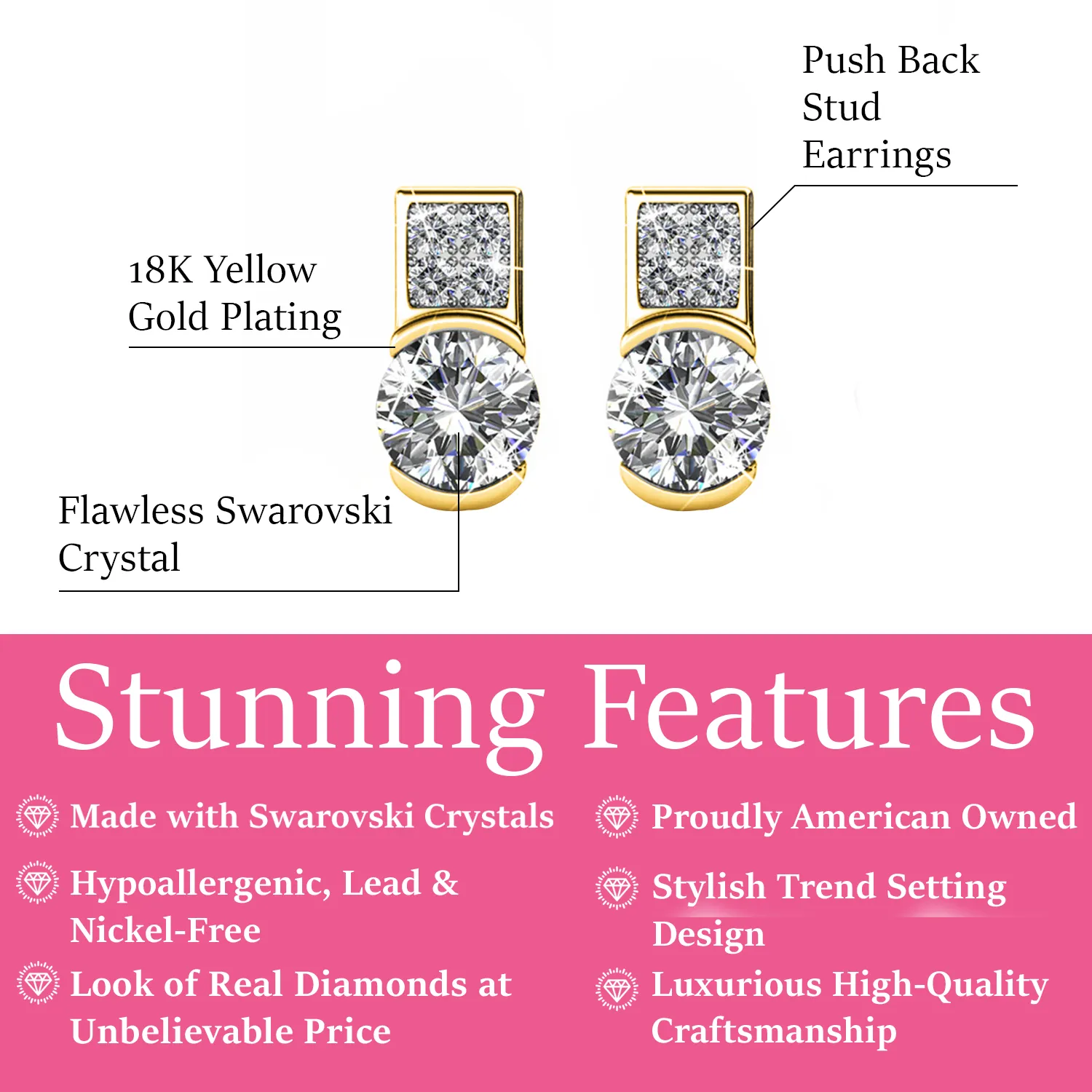 Luxe Swarovski Schmuck Laya 18k Weißgold beschichtete Steckerohrringe mit Swarovski Kristallen — Endgültiger Verkauf