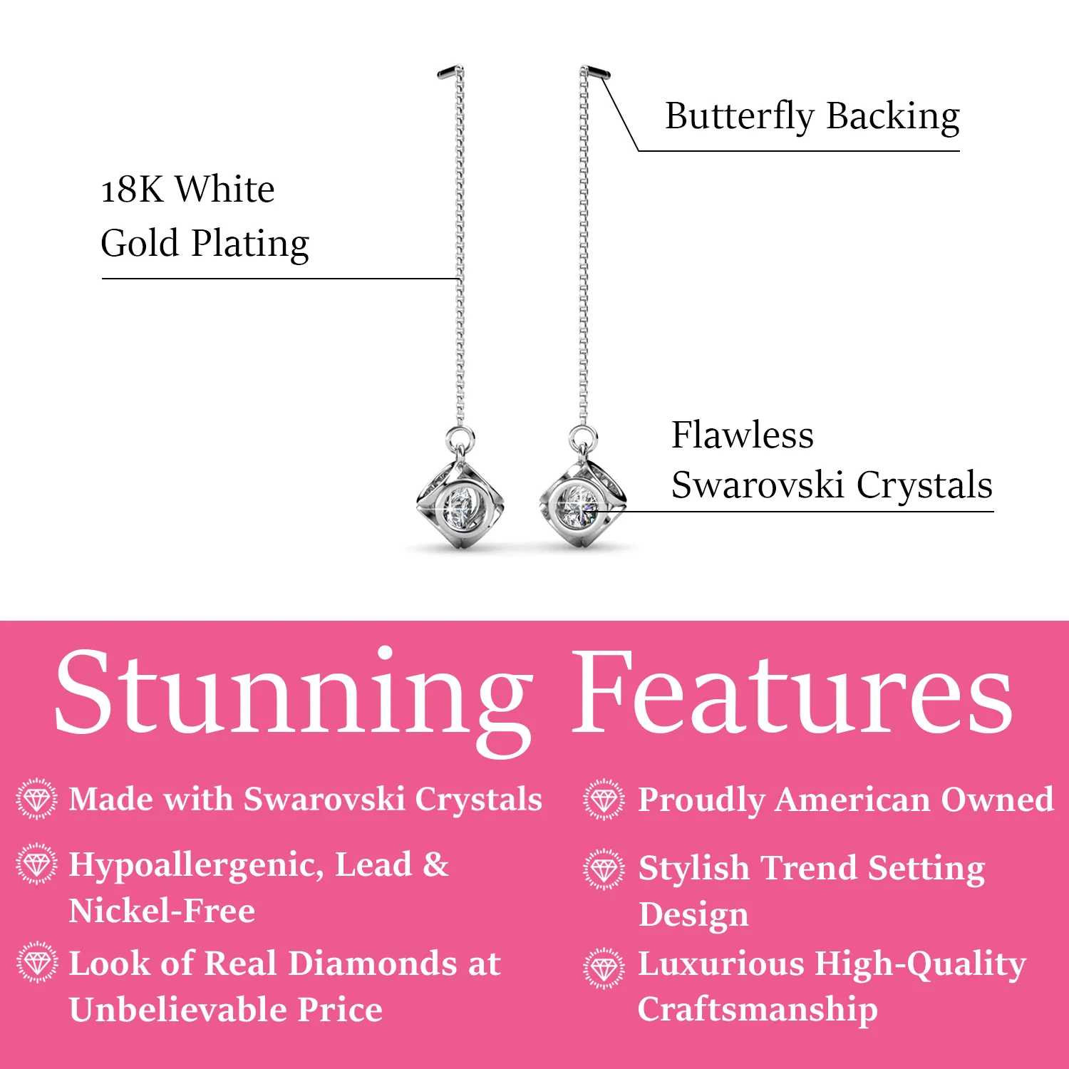 Luxus Swarovski Schmuck Lena 18 Karat Weißgold Ohrringe mit Swarovski Kristallen