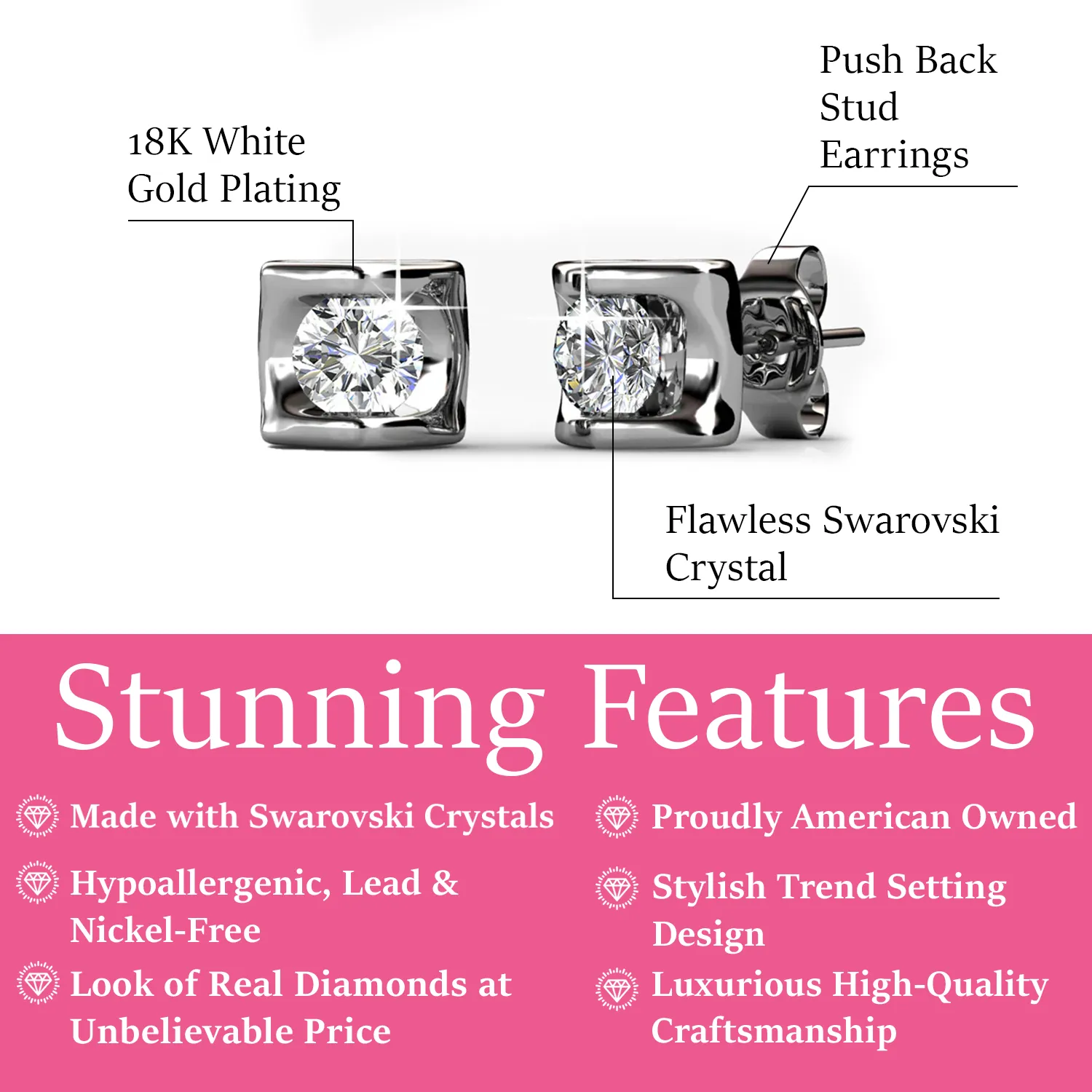 Luxe Swarovski Schmuck Lindsey Ohrstecker mit Herz aus 18 Karat Weißgold und Swarovski Kristallen - Endgültiger Verkauf