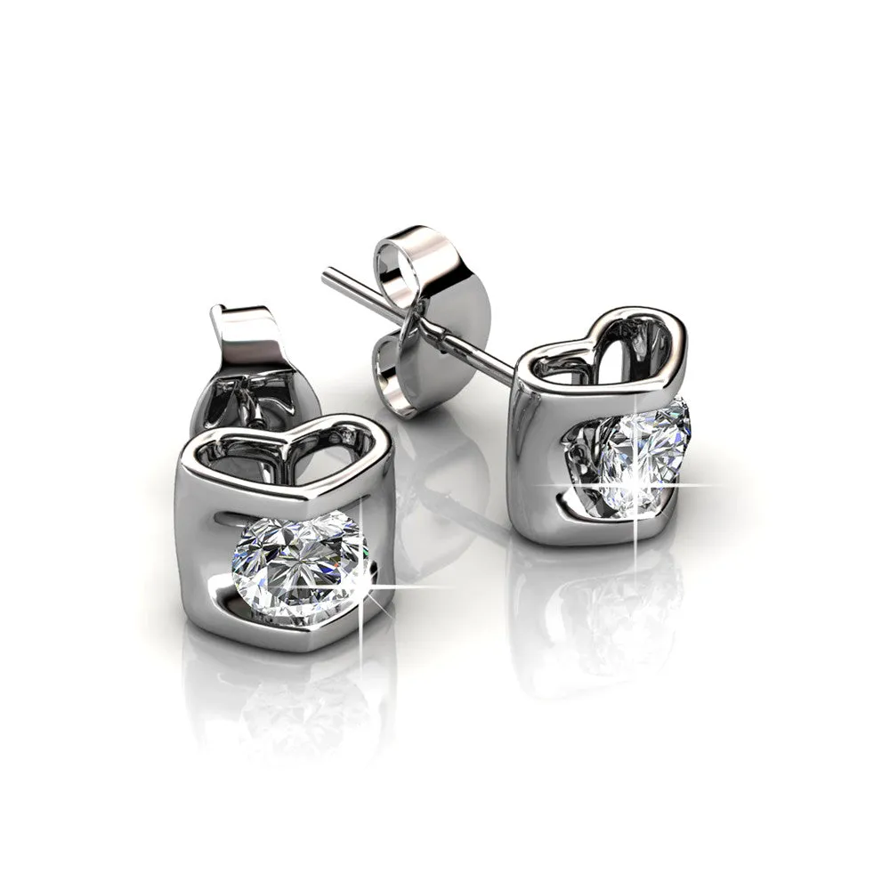 Luxe Swarovski Schmuck Lindsey Ohrstecker mit Herz aus 18 Karat Weißgold und Swarovski Kristallen - Endgültiger Verkauf