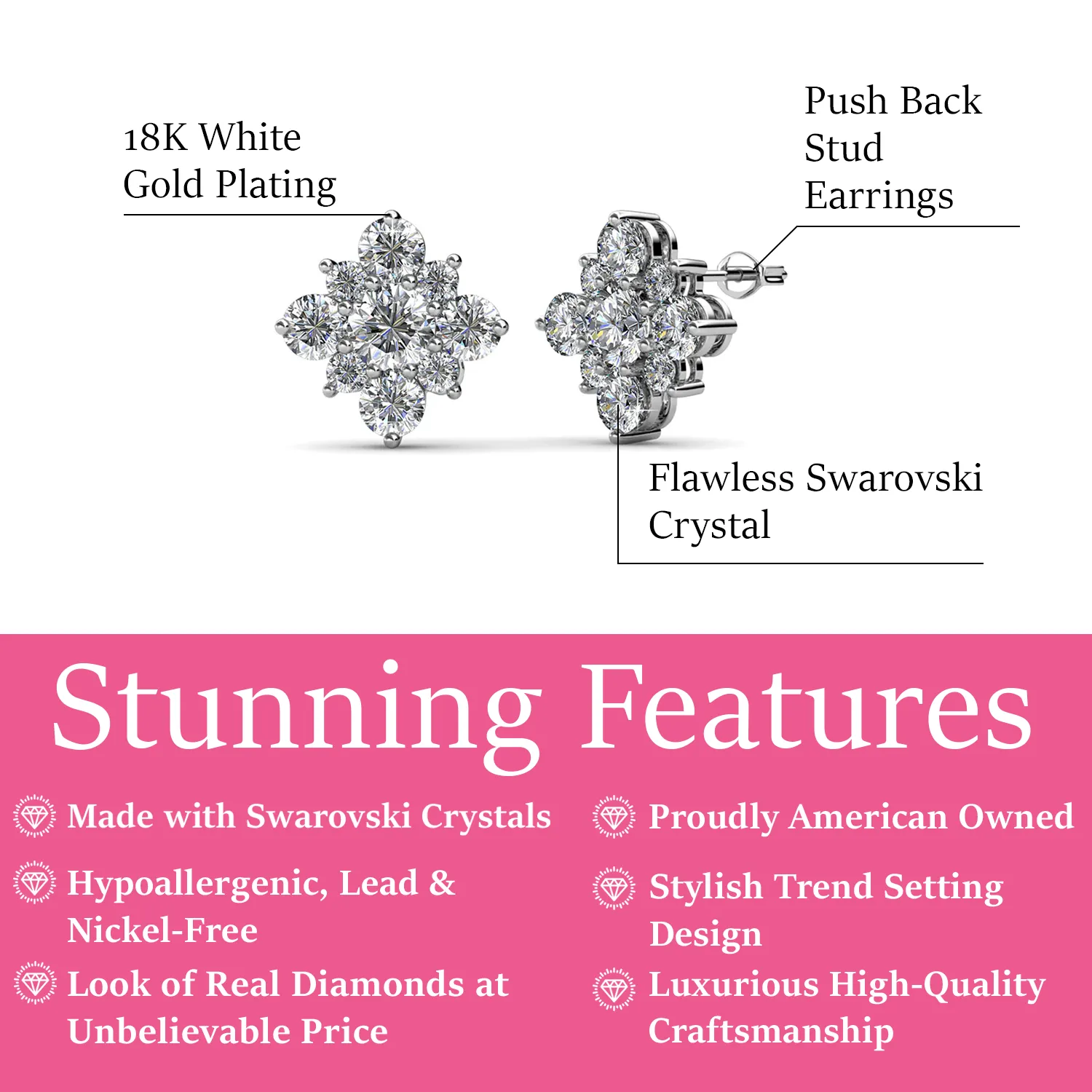 Luxus Swarovski Schmuck Macie Stecker mit Swarovski Kristallen in 18 Karat Weißgold beschichtet