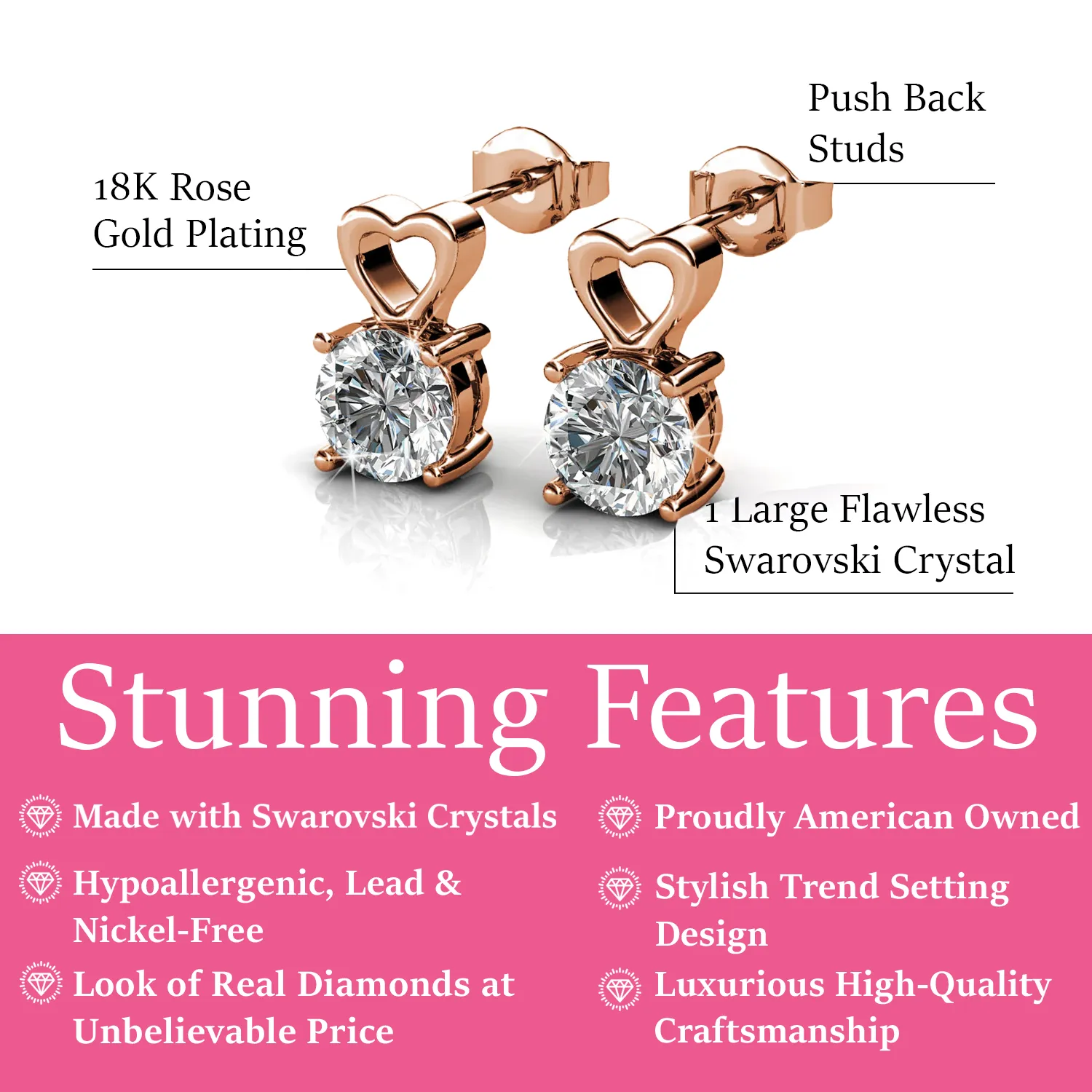 Luxe Swarovski Schmuck Marian 18k Weißgold Herz Ohrringe mit Rundschliff Swarovski Kristall — Endgültiger Verkauf