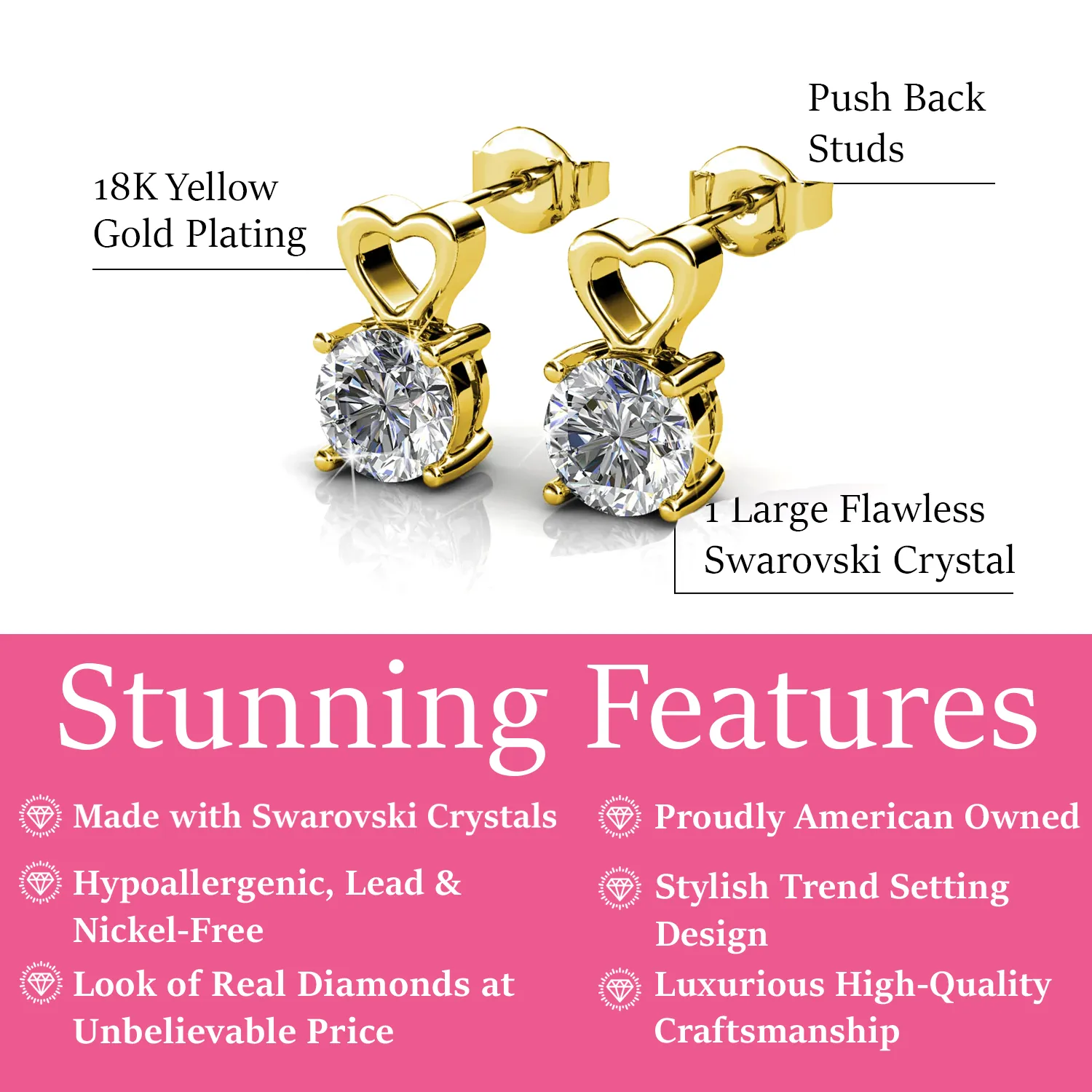 Luxe Swarovski Schmuck Marian 18k Weißgold Herz Ohrringe mit Rundschliff Swarovski Kristall — Endgültiger Verkauf