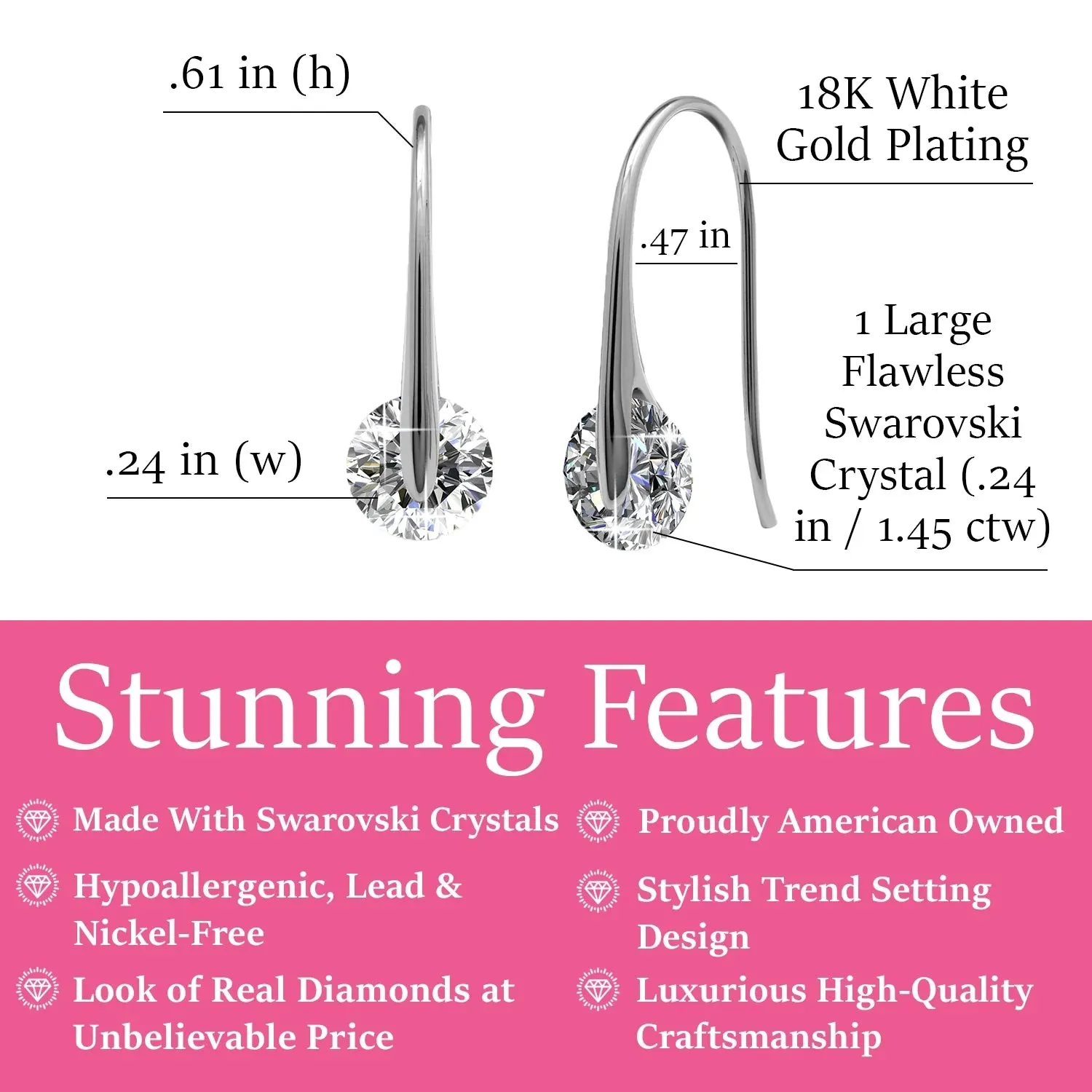 Luxus Swarovski Schmuck McKayla Ohrringe mit Swarovski Kristallen in 18 Karat Weißgold beschichtet