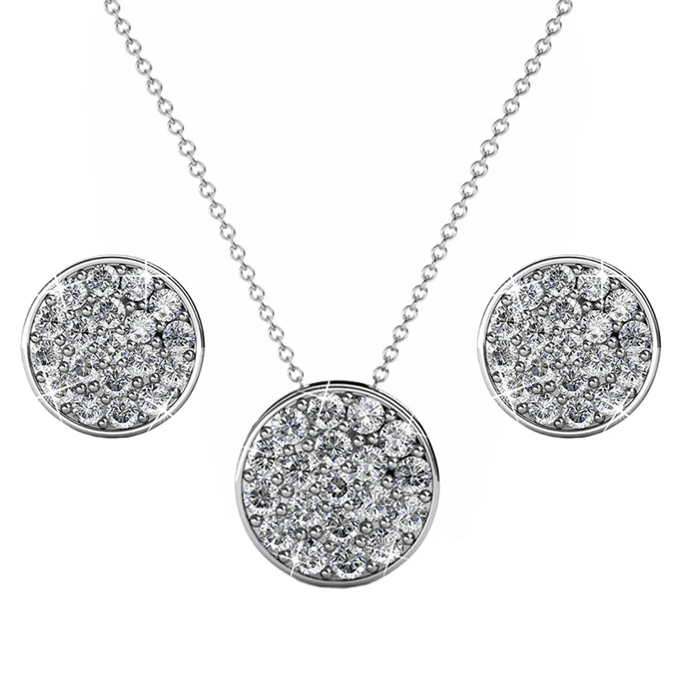 Luxus Swarovski Schmuck Nelly 18 Karat Weißgold Pave Stecker Halskette und Ohrringe Schmuckset mit Swarovski Kristallen