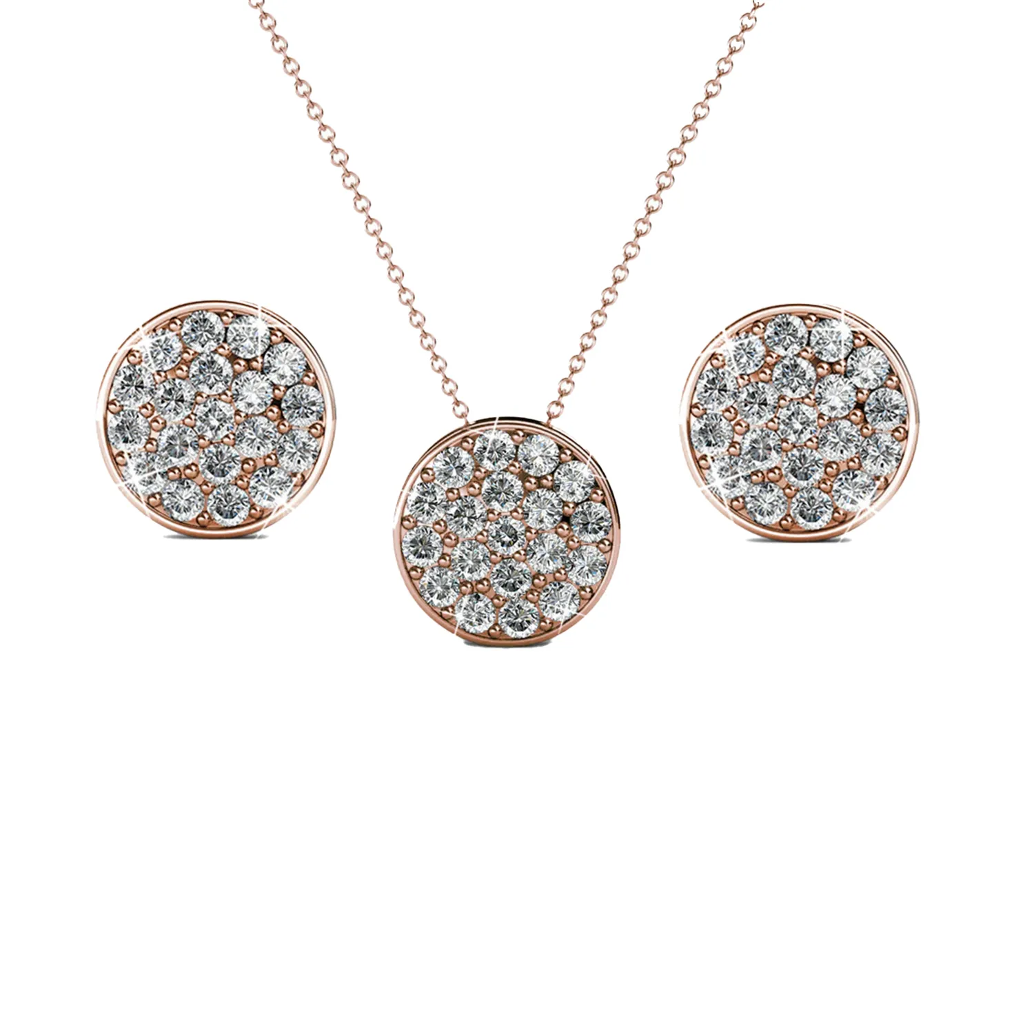 Luxus Swarovski Schmuck Nelly 18 Karat Weißgold Pave Stecker Halskette und Ohrringe Schmuckset mit Swarovski Kristallen