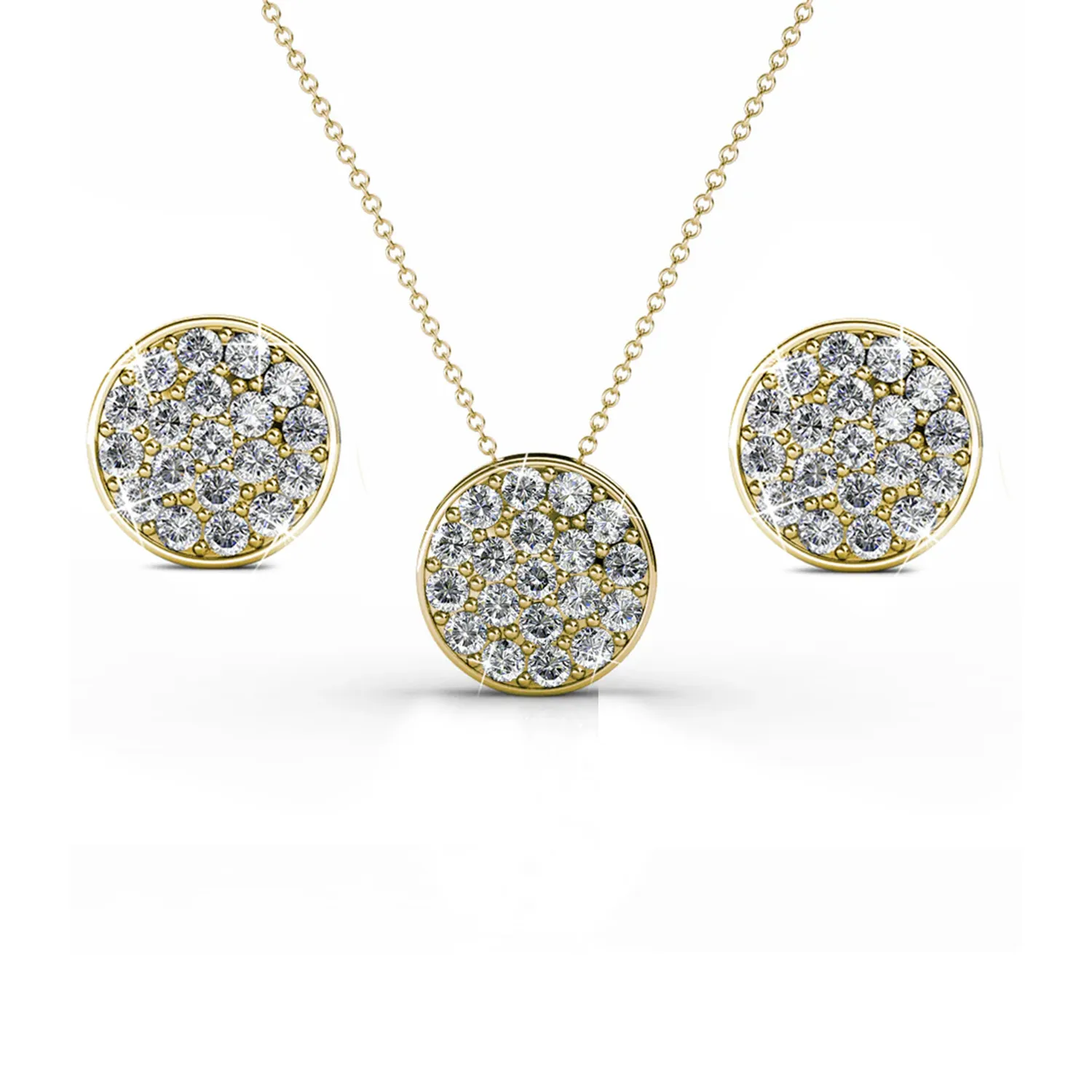Luxus Swarovski Schmuck Nelly 18 Karat Weißgold Pave Stecker Halskette und Ohrringe Schmuckset mit Swarovski Kristallen