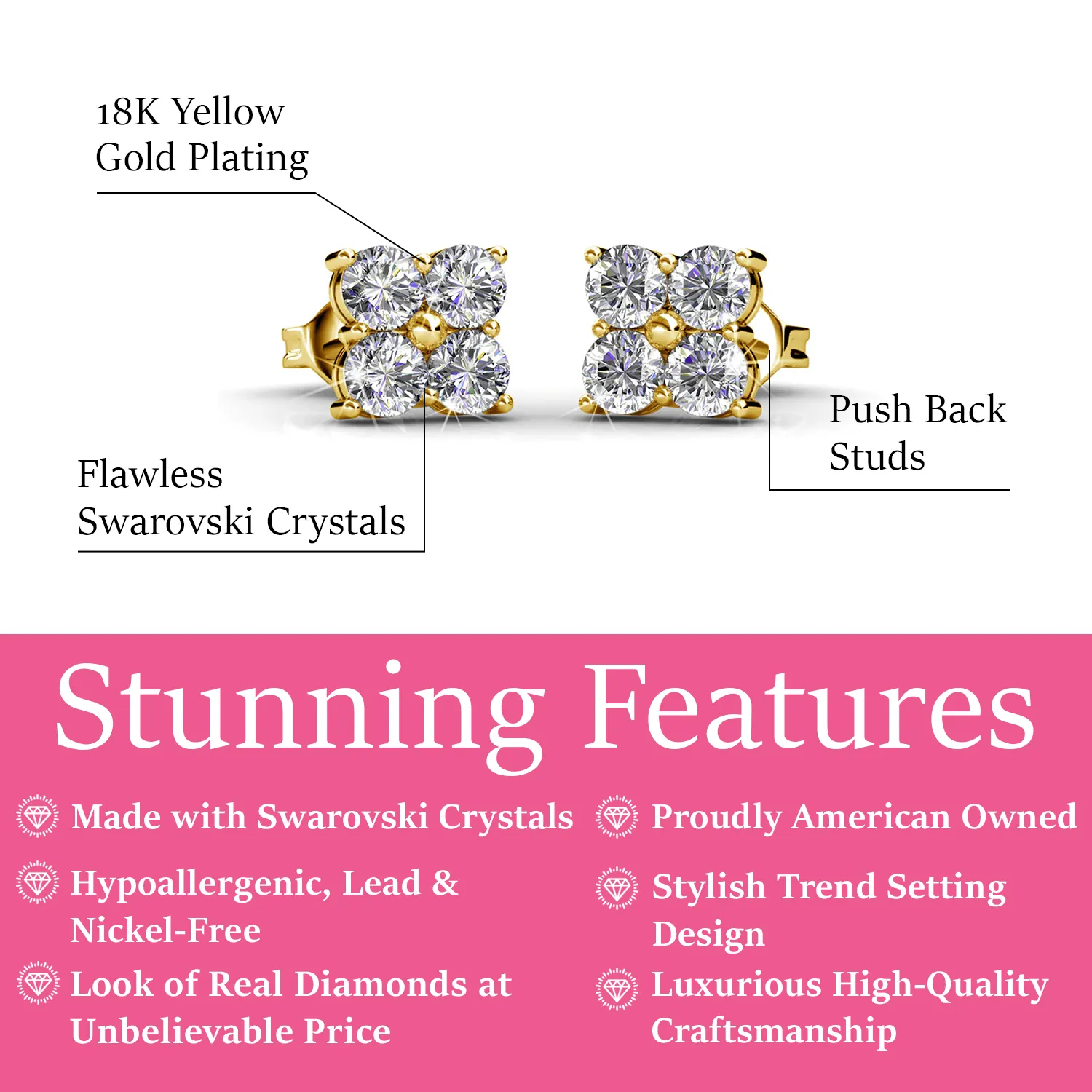 Luxe Swarovski Schmuck Rae 18 Karat Weißgold Stecker mit Swarovski Kristallen