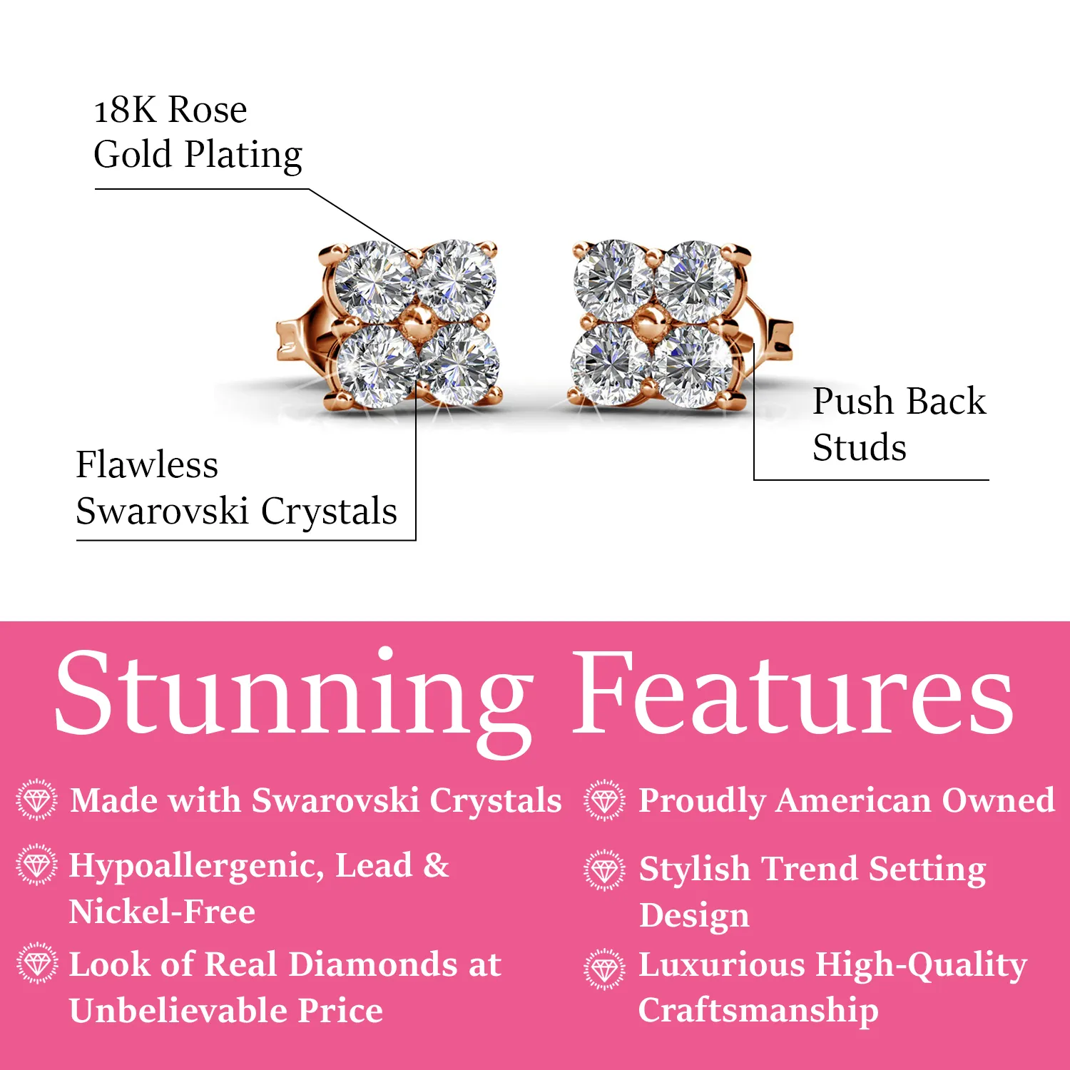 Luxe Swarovski Schmuck Rae 18 Karat Weißgold Stecker mit Swarovski Kristallen
