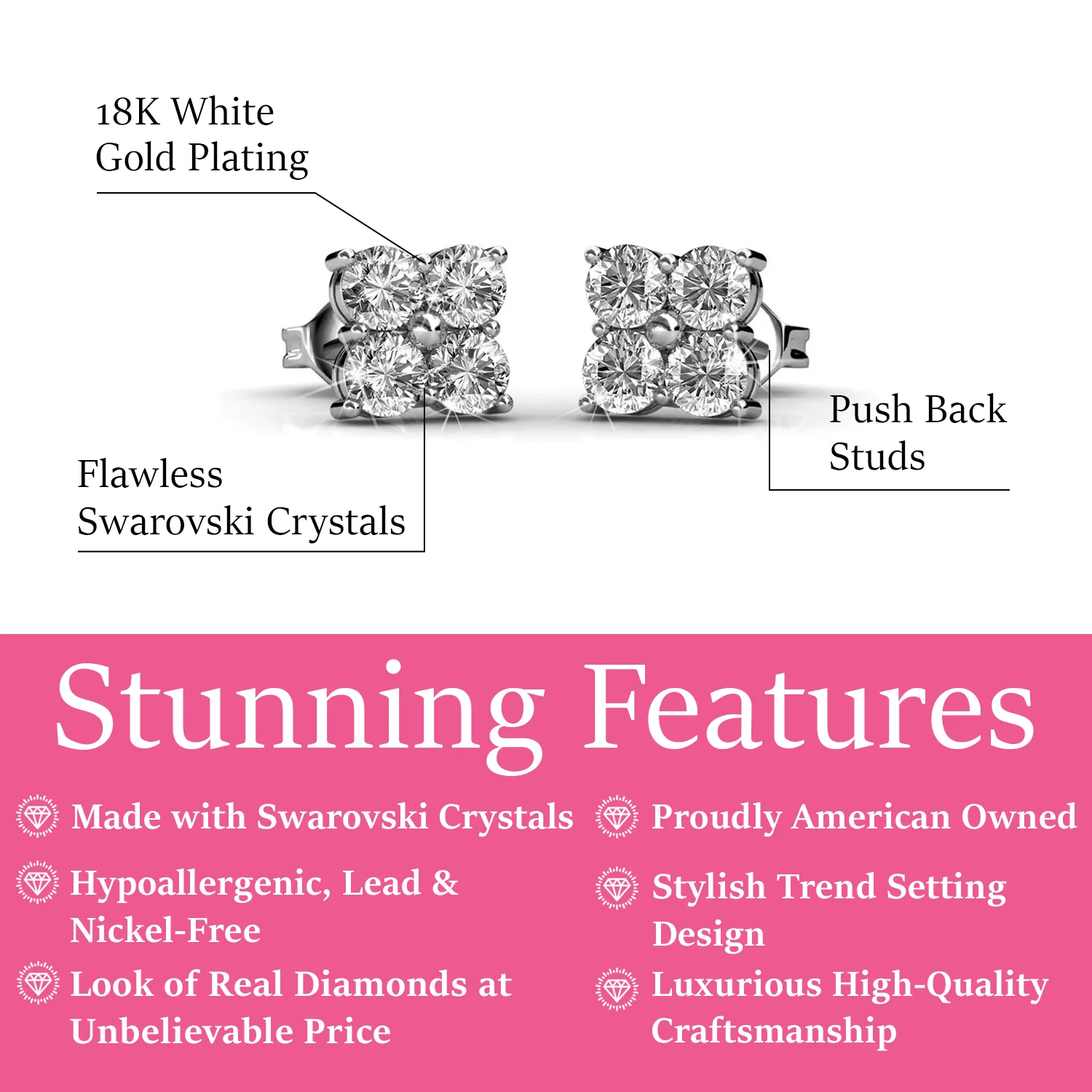 Luxe Swarovski Schmuck Rae 18 Karat Weißgold Stecker mit Swarovski Kristallen