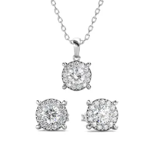 Luxe Swarovski Schmuck Raylee 18k Weißgold Halskette mit Halo und Stecker Ohrringe Set mit Swarovski Kristallen