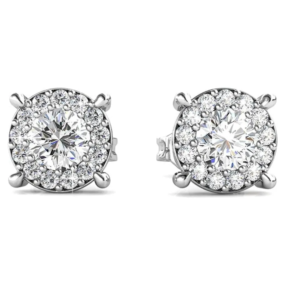Luxe Swarovski Schmuck Raylee 18k Weißgold Halskette mit Halo und Stecker Ohrringe Set mit Swarovski Kristallen