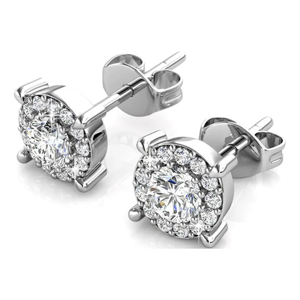 Luxuriöser Swarovski-Schmuck Raylee Stecker mit Halo-Fassung aus 18 Karat Weißgold und Swarovski-Kristallen