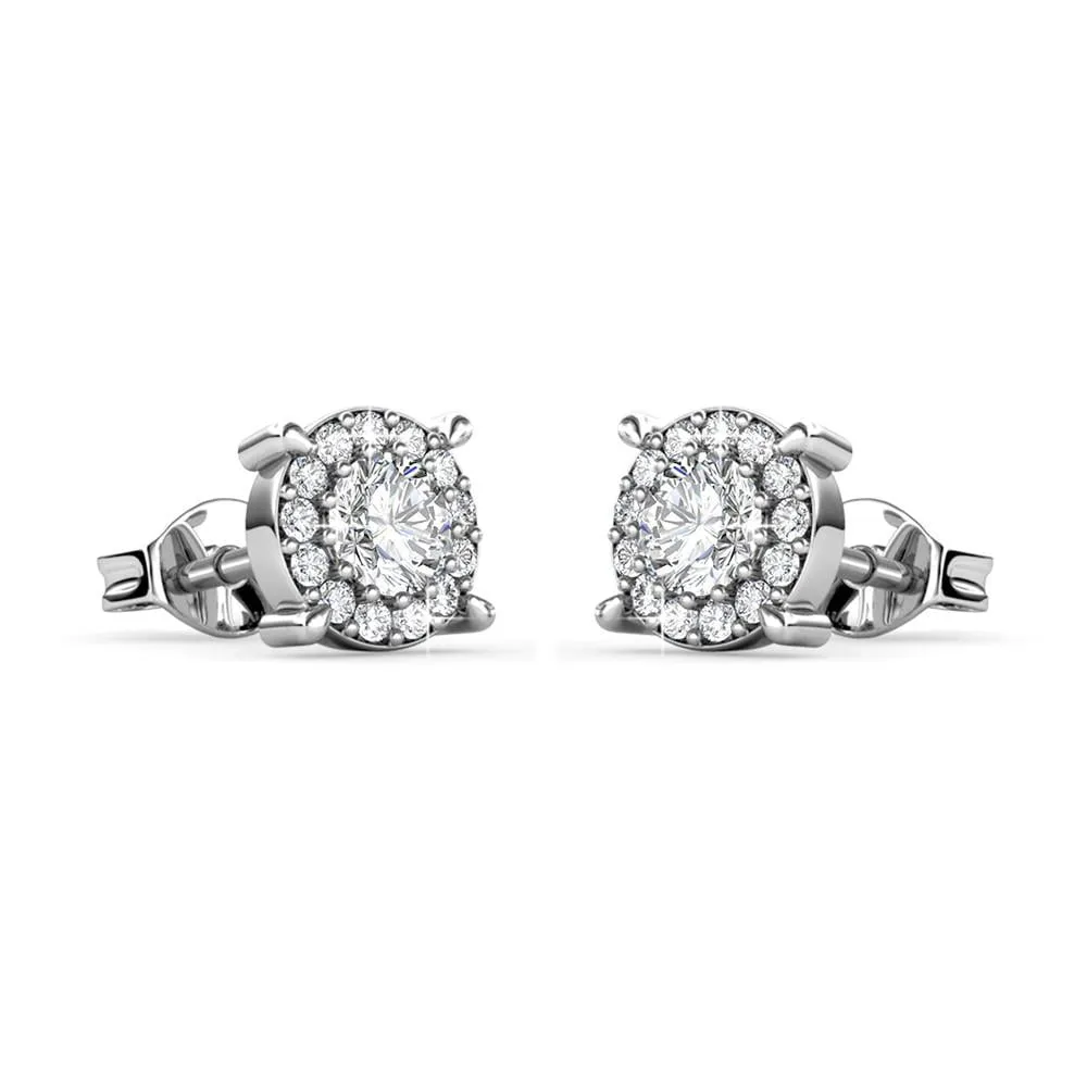 Luxuriöser Swarovski-Schmuck Raylee Stecker mit Halo-Fassung aus 18 Karat Weißgold und Swarovski-Kristallen