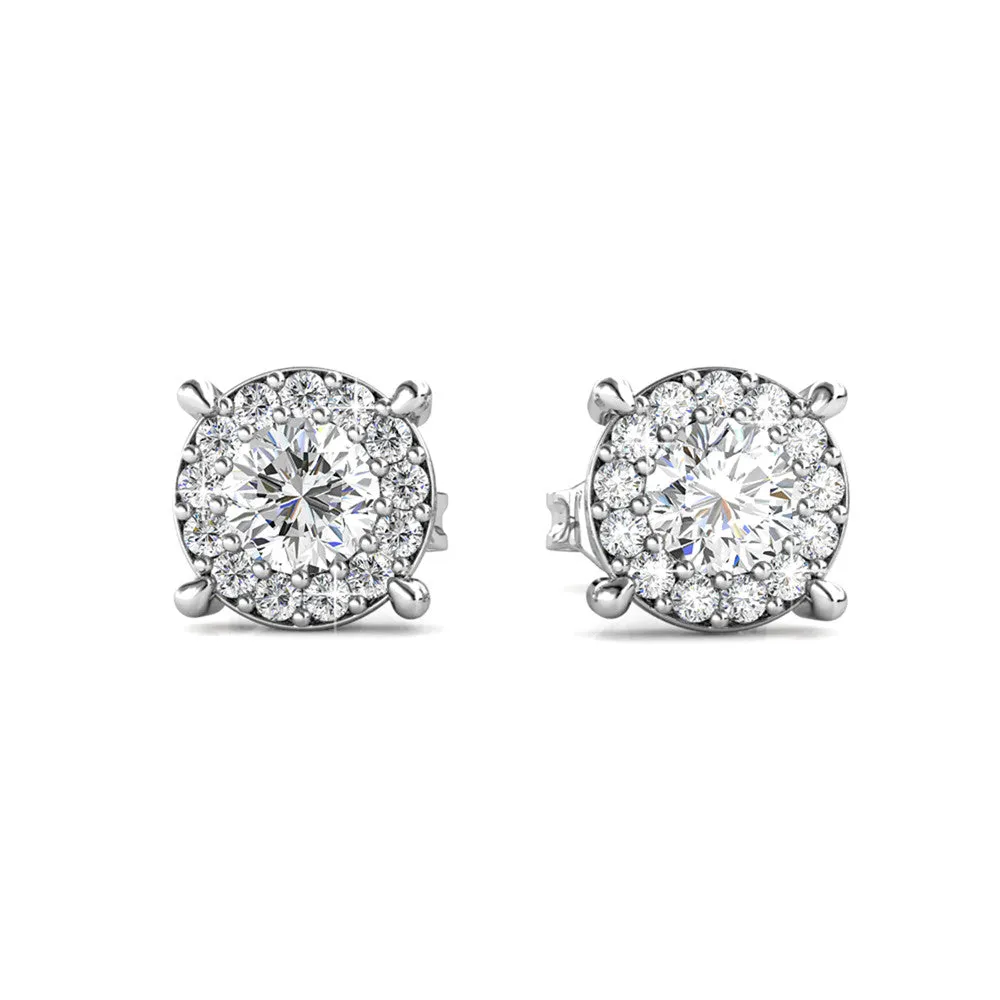 Luxuriöser Swarovski-Schmuck Raylee Stecker mit Halo-Fassung aus 18 Karat Weißgold und Swarovski-Kristallen