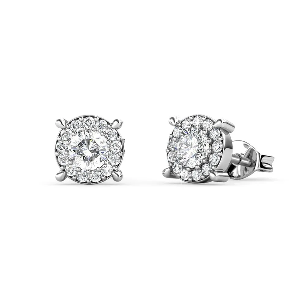 Luxuriöser Swarovski-Schmuck Raylee Stecker mit Halo-Fassung aus 18 Karat Weißgold und Swarovski-Kristallen