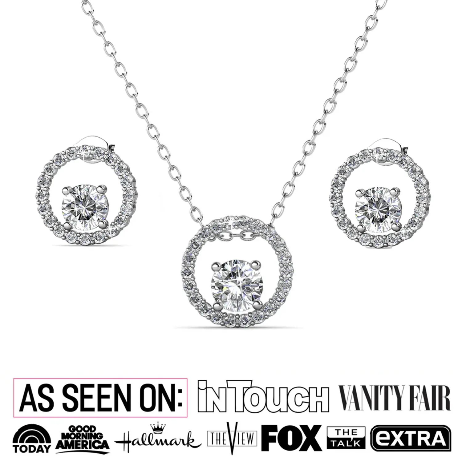 Luxus Swarovski Schmuck Kollektion 18 Karat Weißgold Halskette und Ohrringe Set mit Swarovski Kristallen