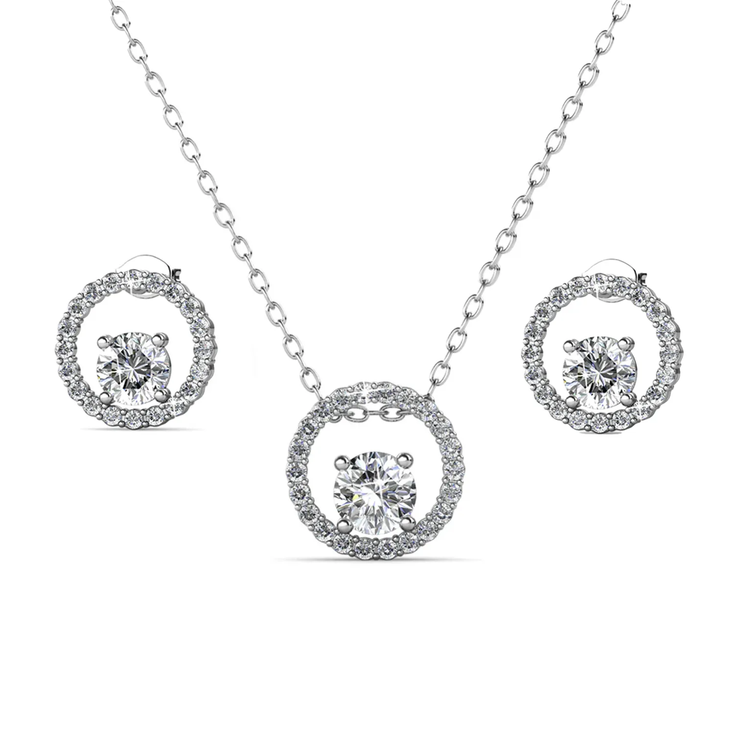Luxus Swarovski Schmuck Kollektion 18 Karat Weißgold Halskette und Ohrringe Set mit Swarovski Kristallen