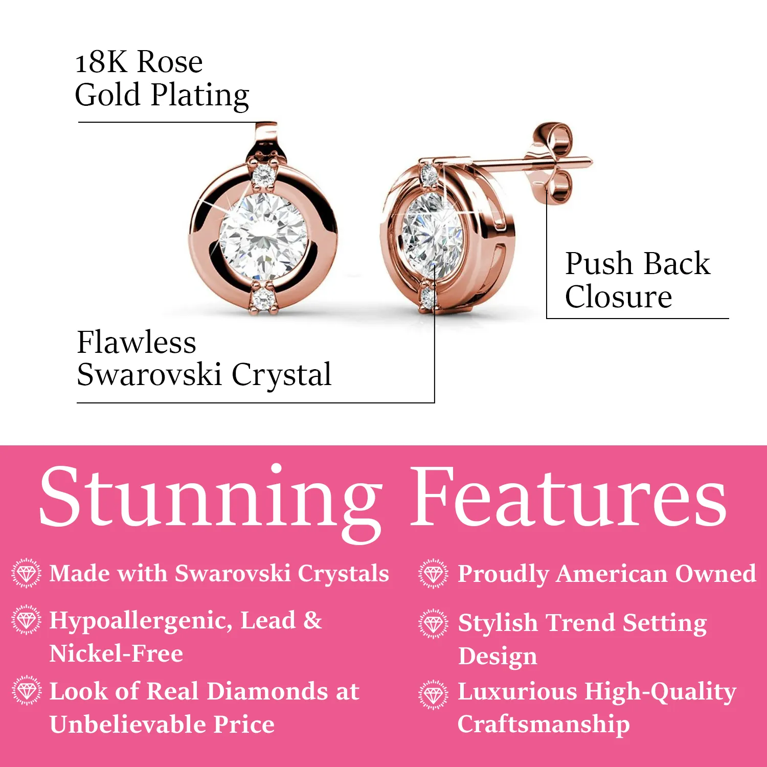 Luxus Swarovski Schmuck Zara 18k Weißgold beschichtete Steckerohrringe mit runden Swarovski Kristallen