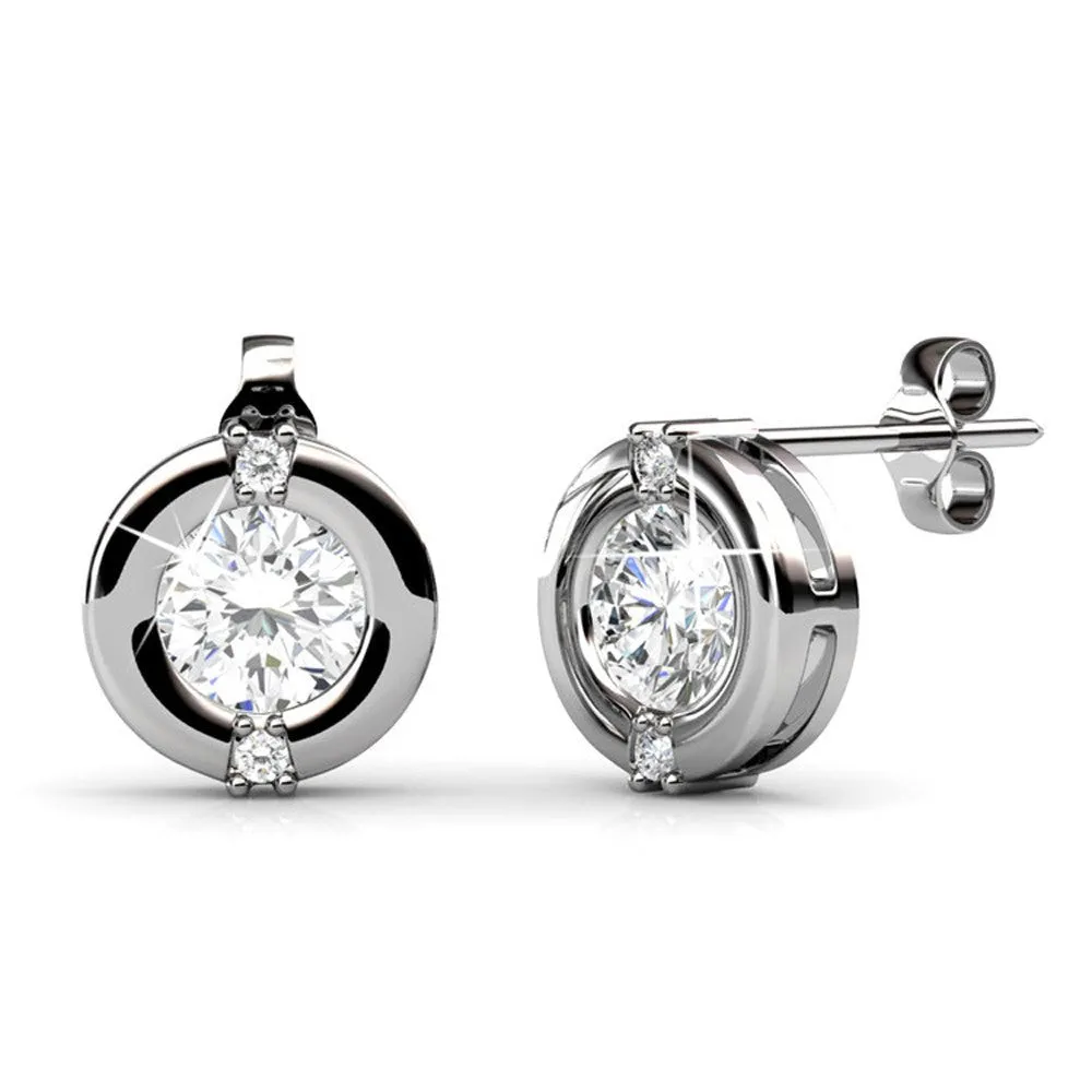 Luxus Swarovski Schmuck Zara 18k Weißgold beschichtete Steckerohrringe mit runden Swarovski Kristallen