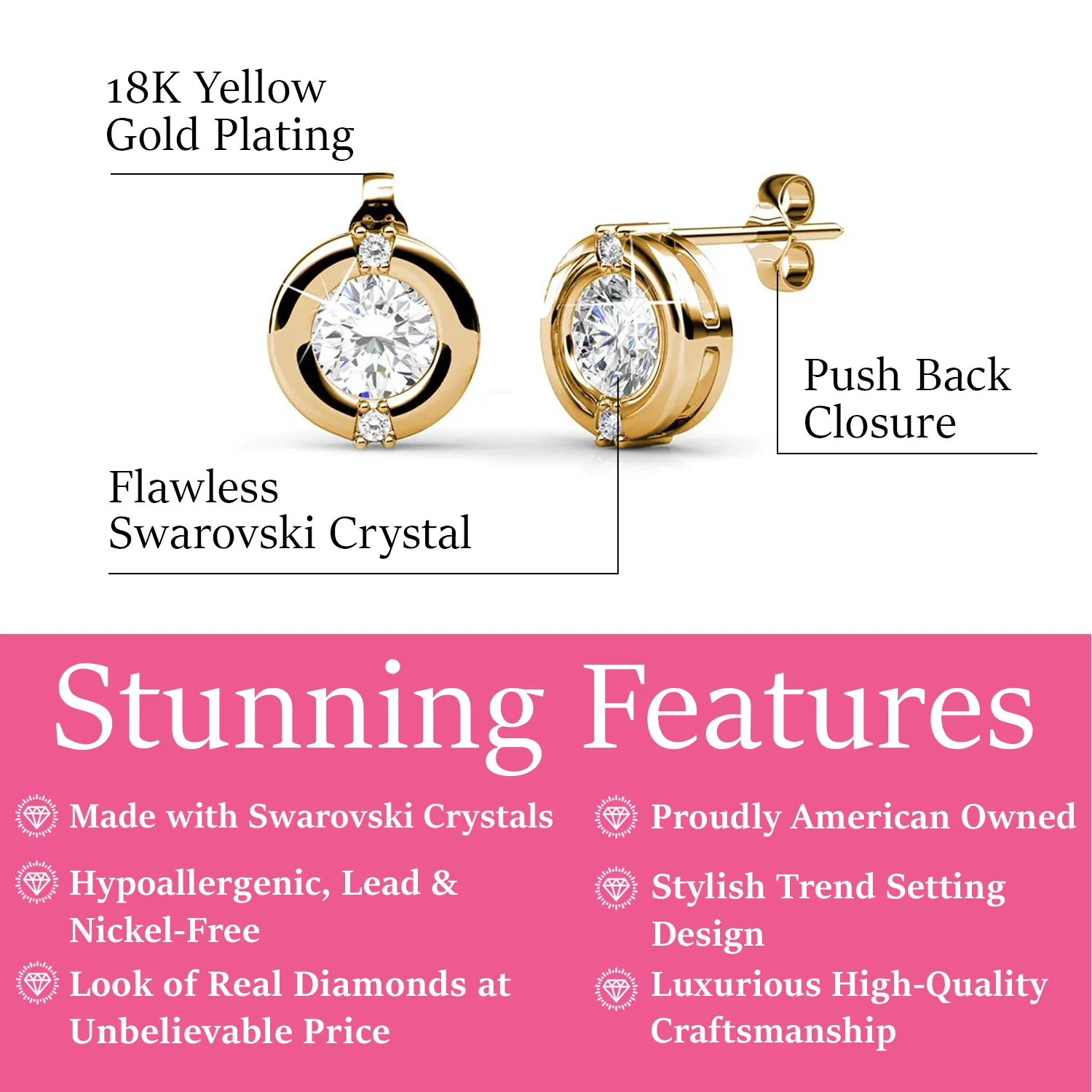 Luxus Swarovski Schmuck Zara 18k Weißgold beschichtete Steckerohrringe mit runden Swarovski Kristallen