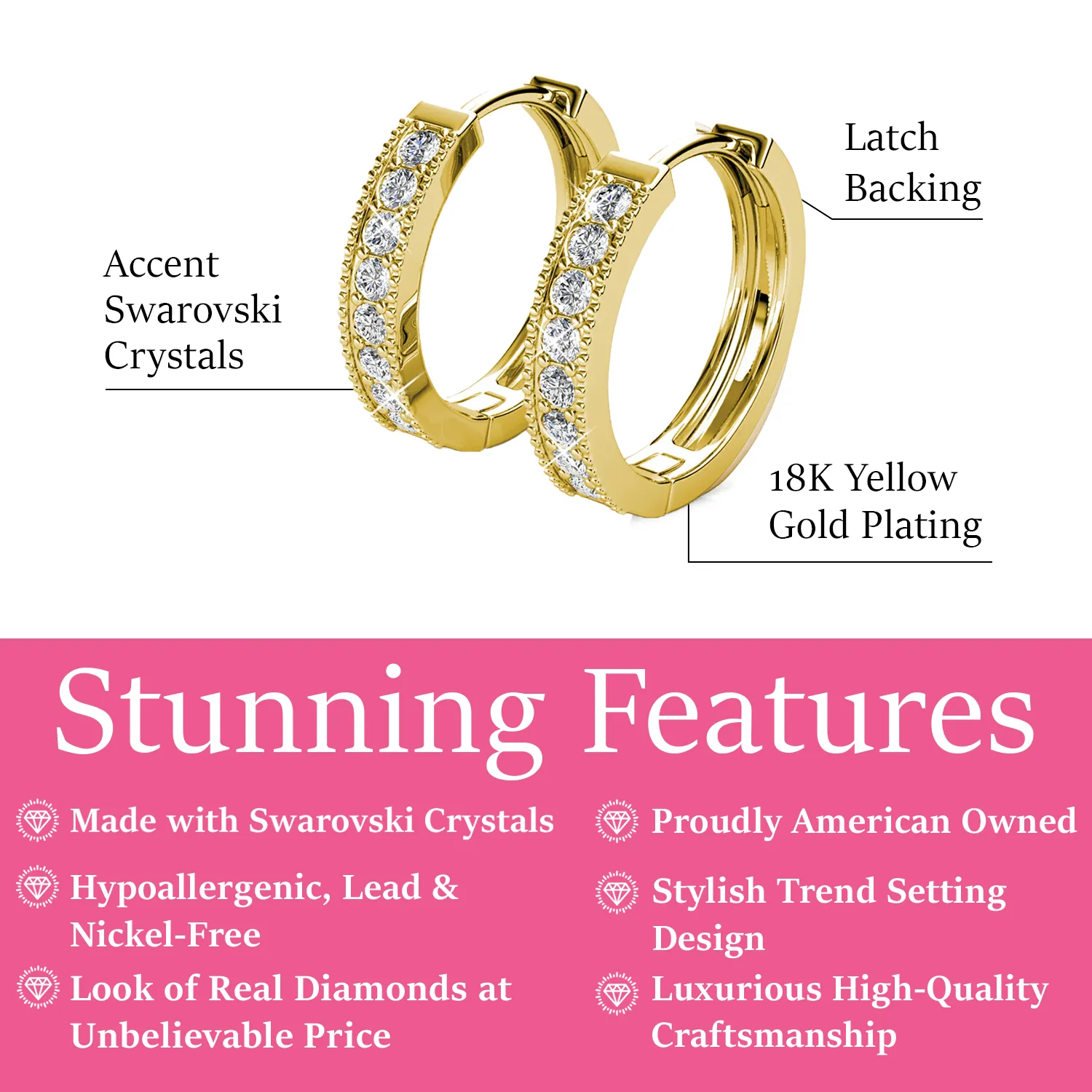 Lydia 18k Weißgold plattierte 16mm Creolen mit Swarovski Kristallen