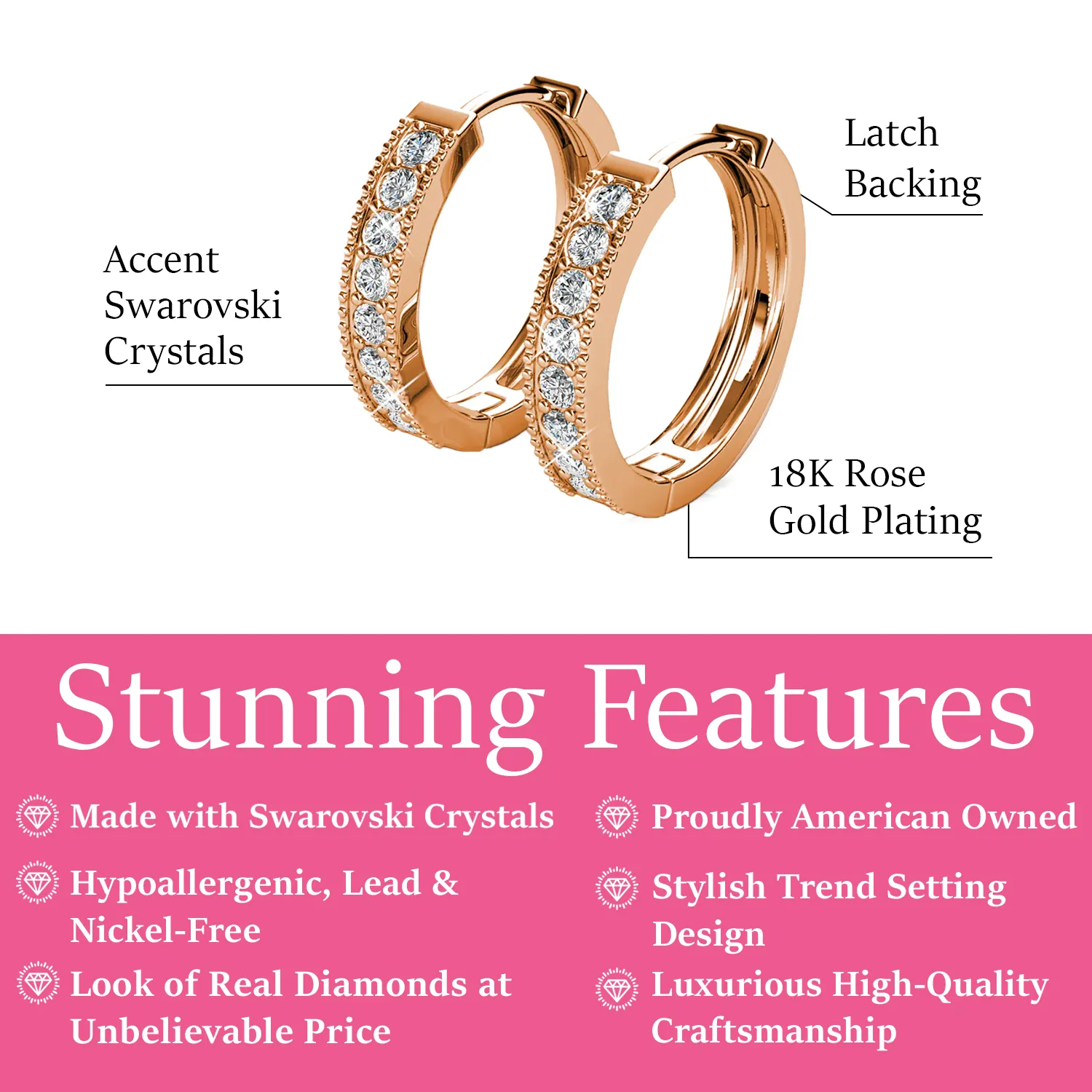 Lydia 18k Weißgold plattierte 16mm Creolen mit Swarovski Kristallen