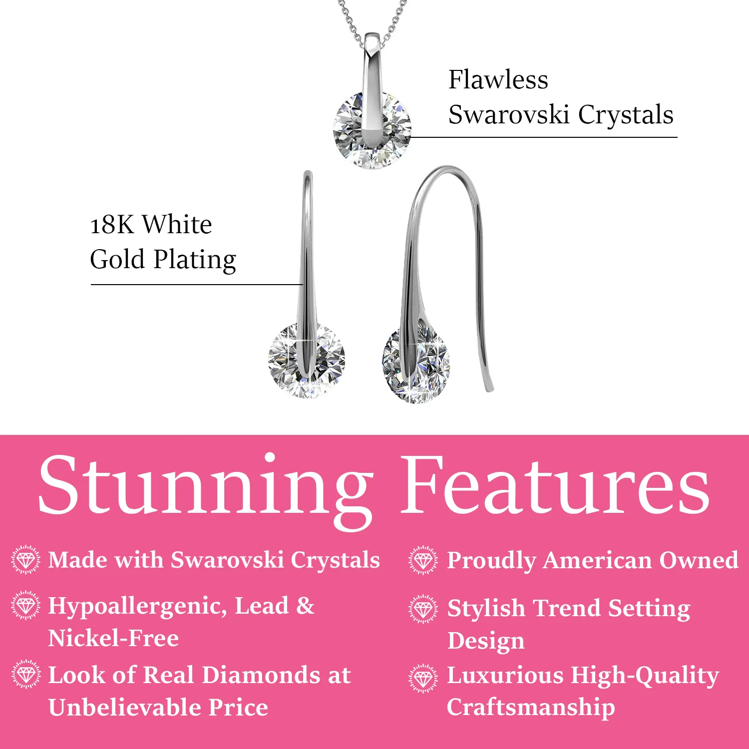 McKayla 18k Weißgold plattiertes Halsketten- und Ohrring-Set mit Swarovski-Kristallen