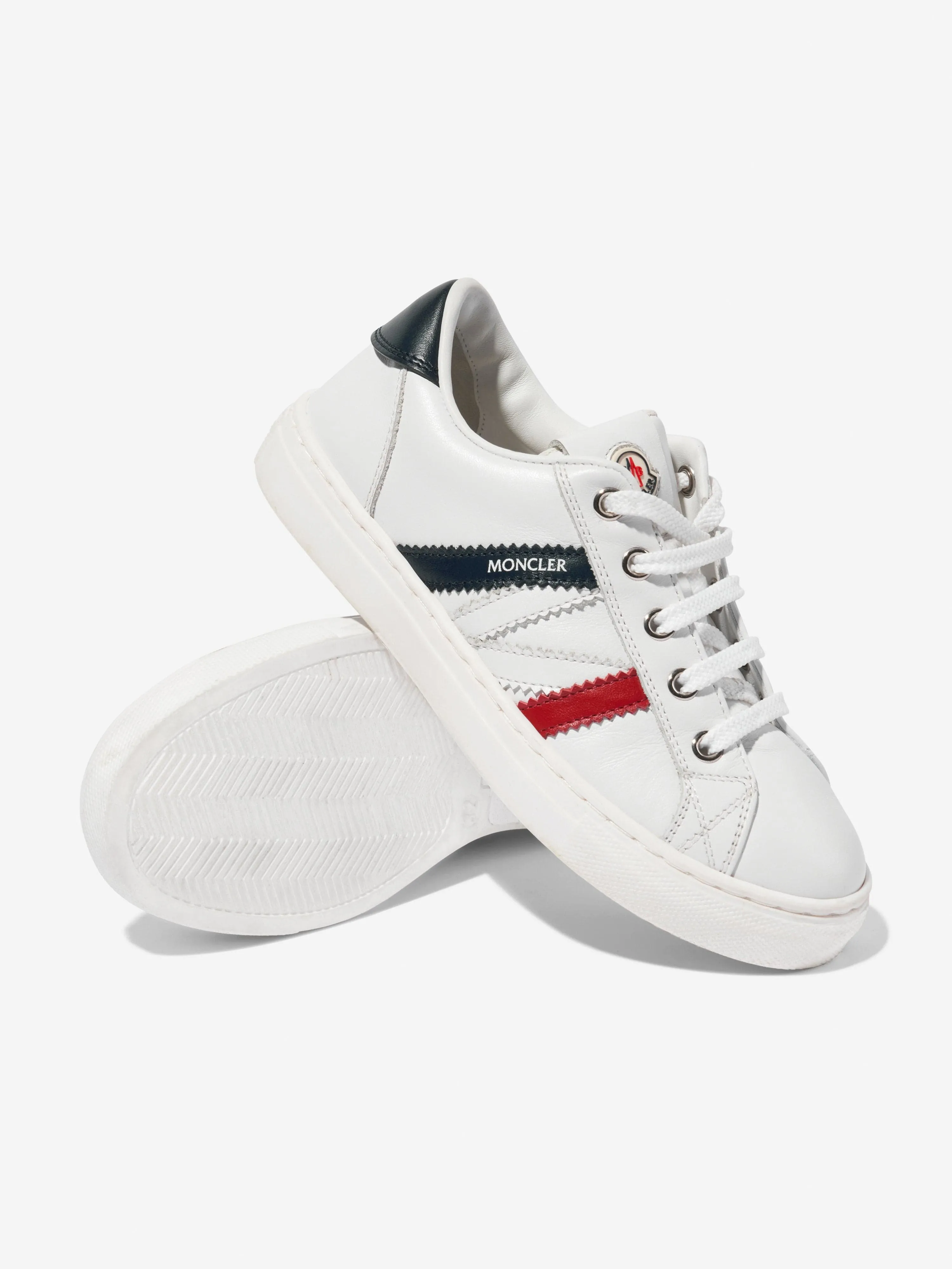 Moncler Enfant Kinder Leder Petit Monaco Low Top Sneaker in Weiß