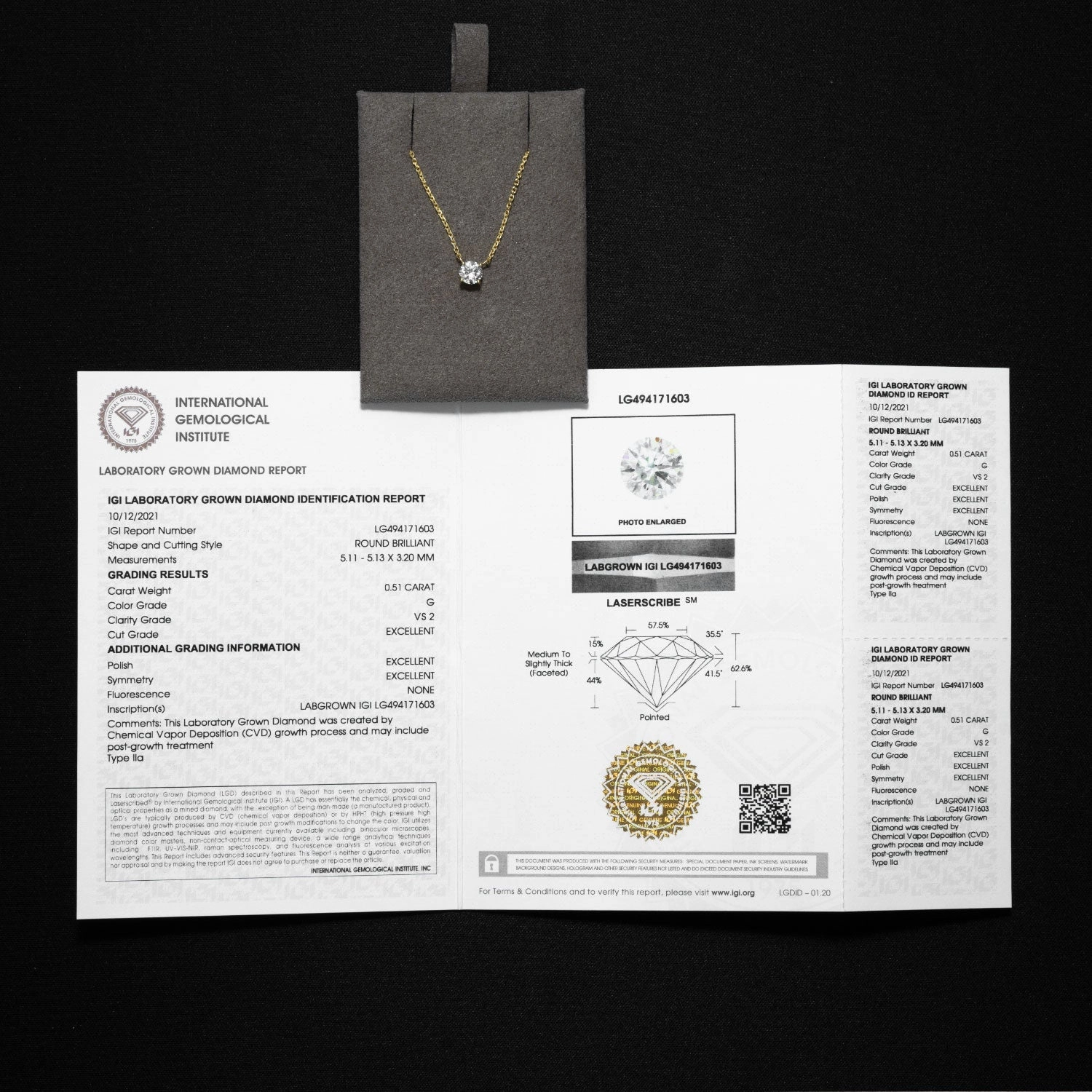 Necklace solitaire 750 yellow gold 1 brilliant 0.51ct. G/VS2 48cm