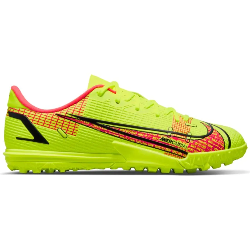 Nike Junior Mercurial Vapor 14 Academy TF Fußballschuh für Kunstrasen - Volt/Schwarz/Knallrot