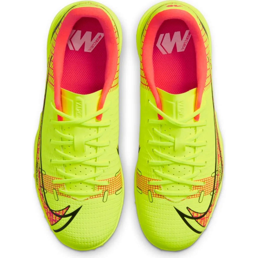 Nike Junior Mercurial Vapor 14 Academy TF Fußballschuh für Kunstrasen - Volt/Schwarz/Knallrot