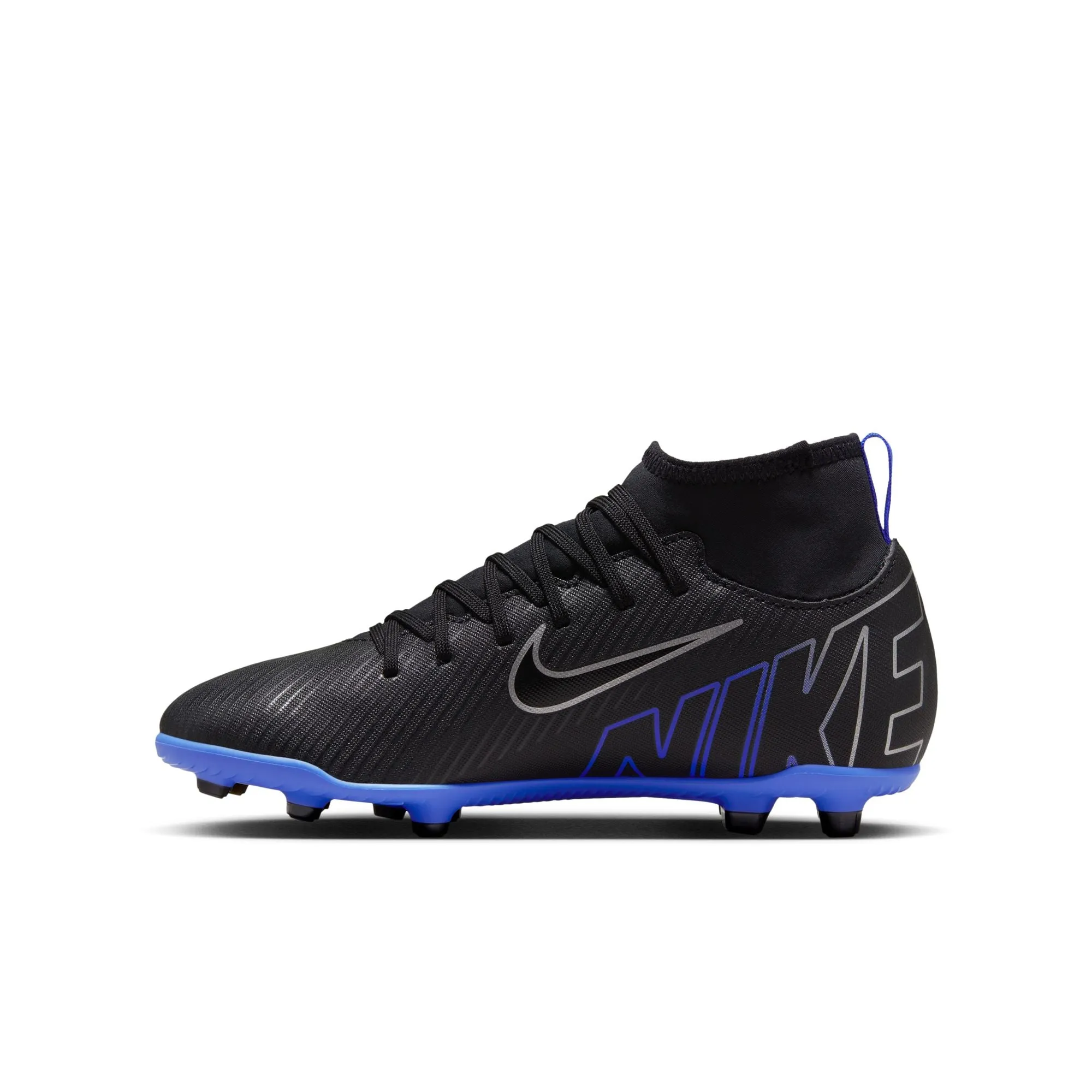 Nike Junior Zoom Mercurial Superfly 9 Club FG/MG Fußballschuh - Schwarz Chrom/ Königsblau