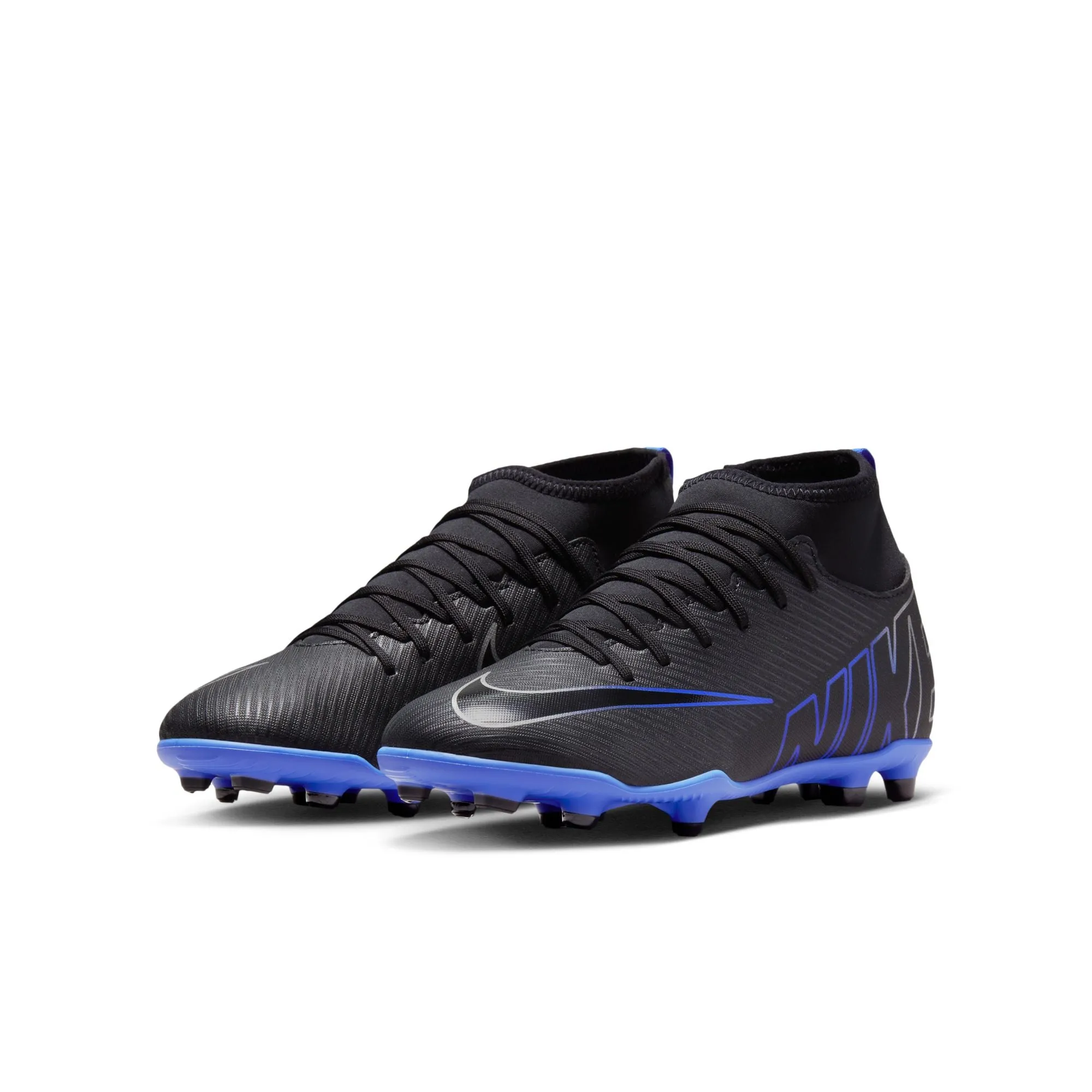 Nike Junior Zoom Mercurial Superfly 9 Club FG/MG Fußballschuh - Schwarz Chrom/ Königsblau