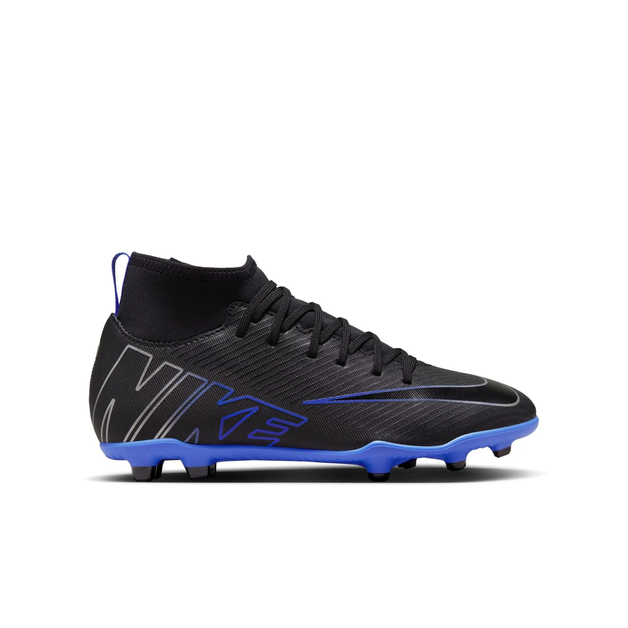 Nike Junior Zoom Mercurial Superfly 9 Club FG/MG Fußballschuh - Schwarz Chrom/ Königsblau