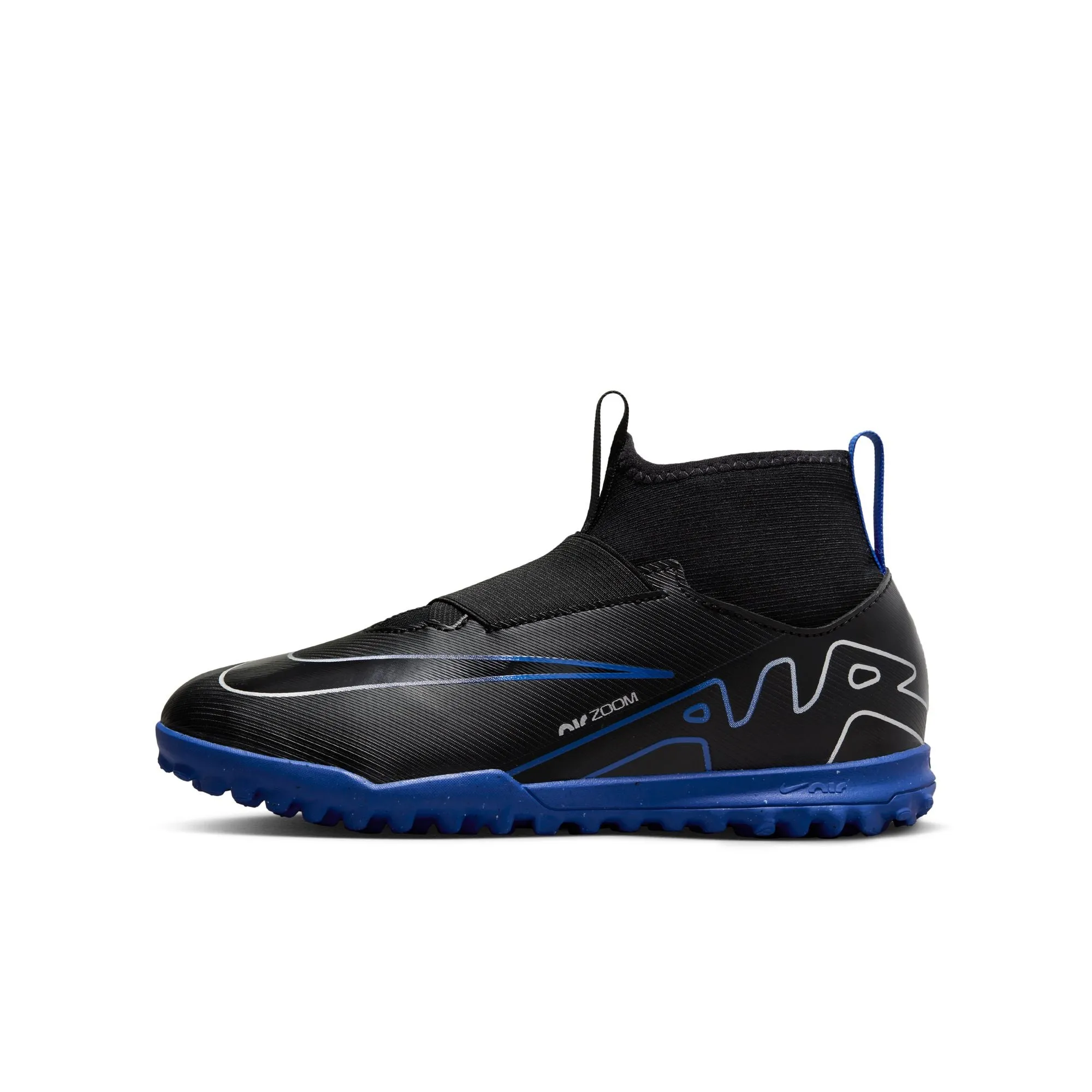 Nike Junior Zoom Superfly 9 Academy Fußballschuhe für Kunstrasen - Schwarz Chrom/ Royal