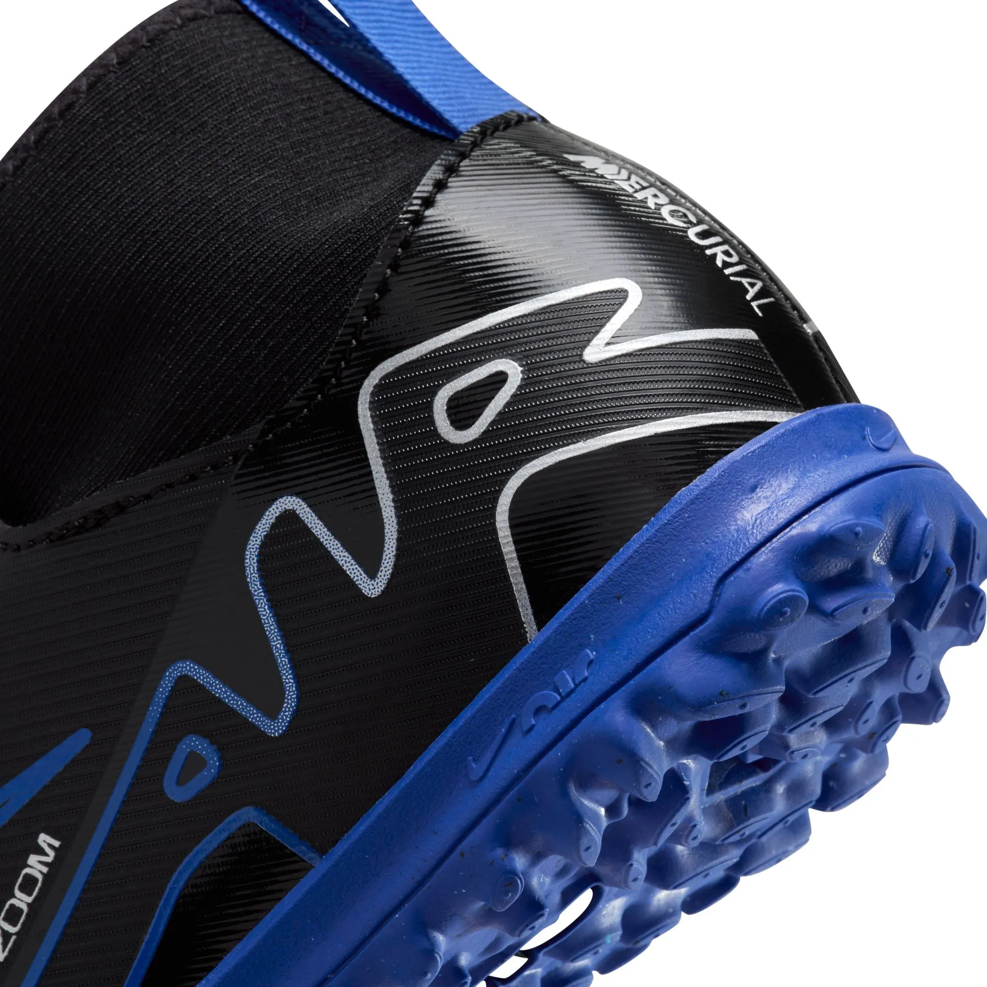 Nike Junior Zoom Superfly 9 Academy Fußballschuhe für Kunstrasen - Schwarz Chrom/ Royal