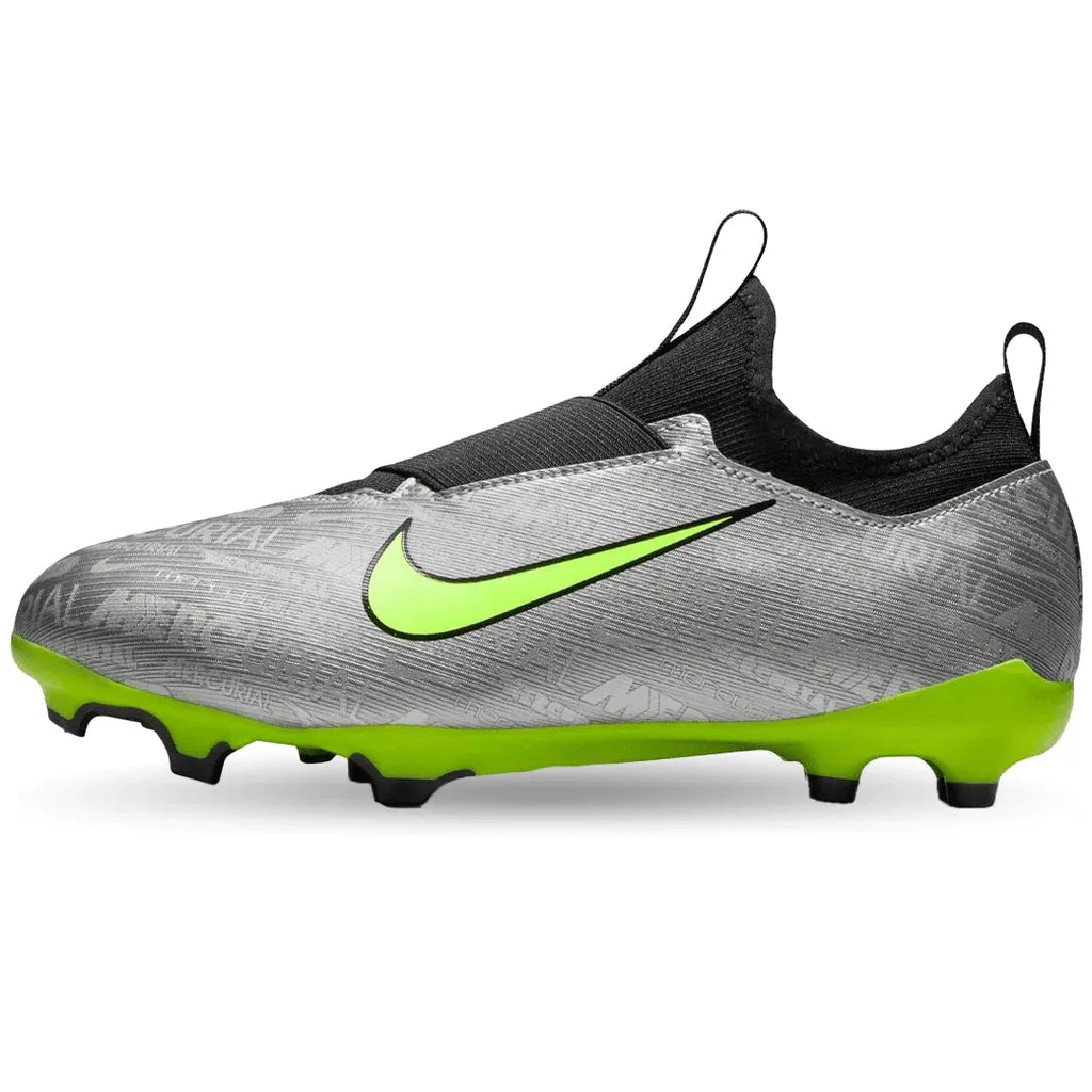 Nike Junior Zoom Vapor 15 Academy FG Schuhe für festen Untergrund - Metallisches Silber/Volt-Schwarz
