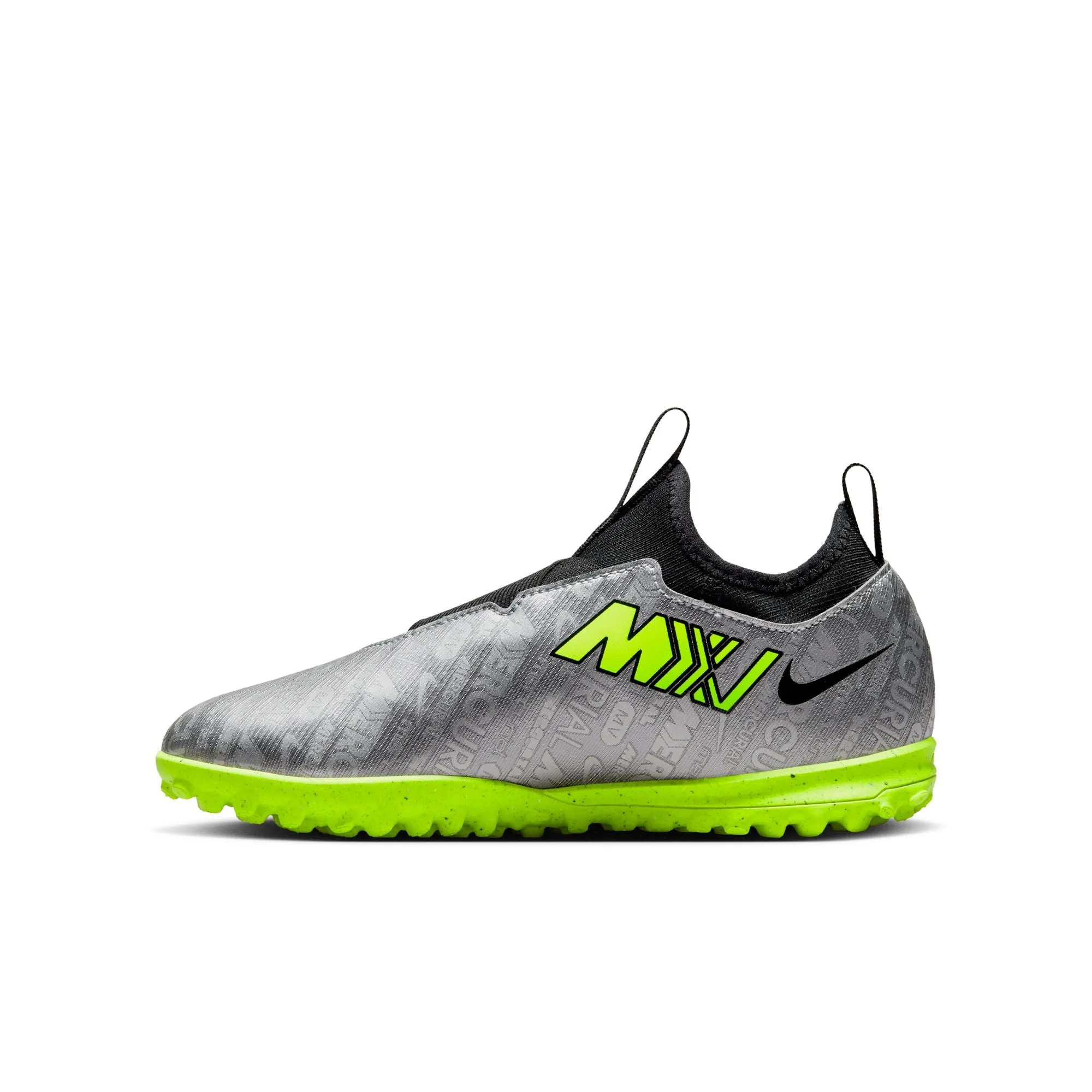 Nike Junior Zoom Vapor 15 Academy XXV TF Fußballschuhe für Kunstrasen - Metallisches Silber/ Volt Schwarz
