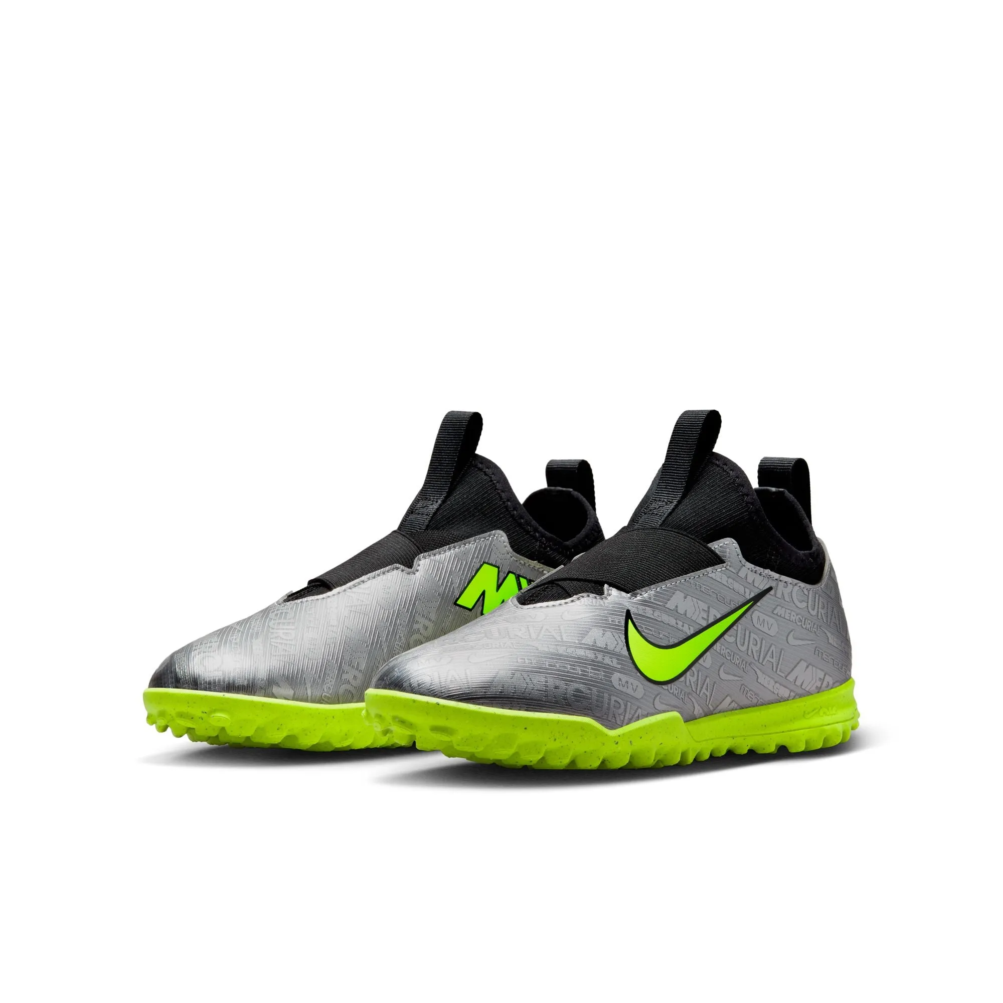 Nike Junior Zoom Vapor 15 Academy XXV TF Fußballschuhe für Kunstrasen - Metallisches Silber/ Volt Schwarz