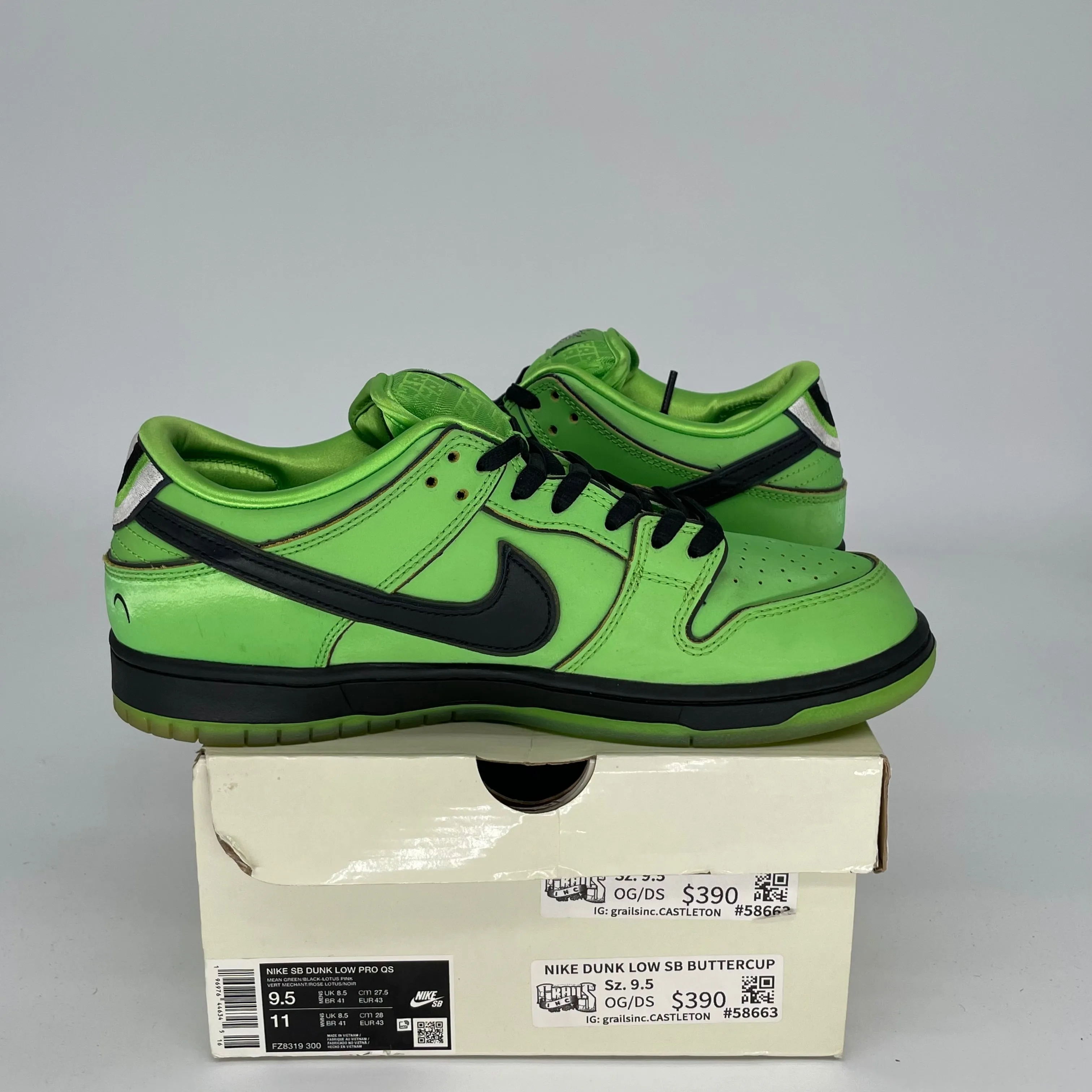 NIKE SB DUNK LOW POWERPUFF GIRLS BUTTERCUP GRÖSSE 9.5 FZ8319-300