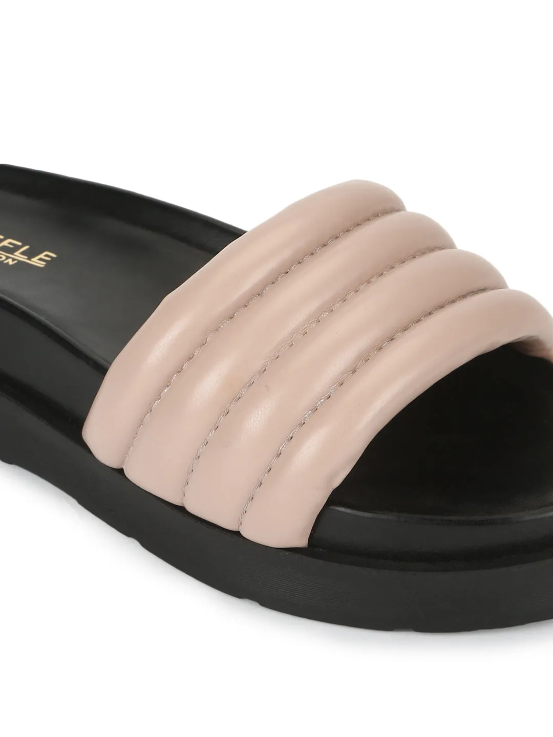 Nackte PU-Steppplateau-Sandalen