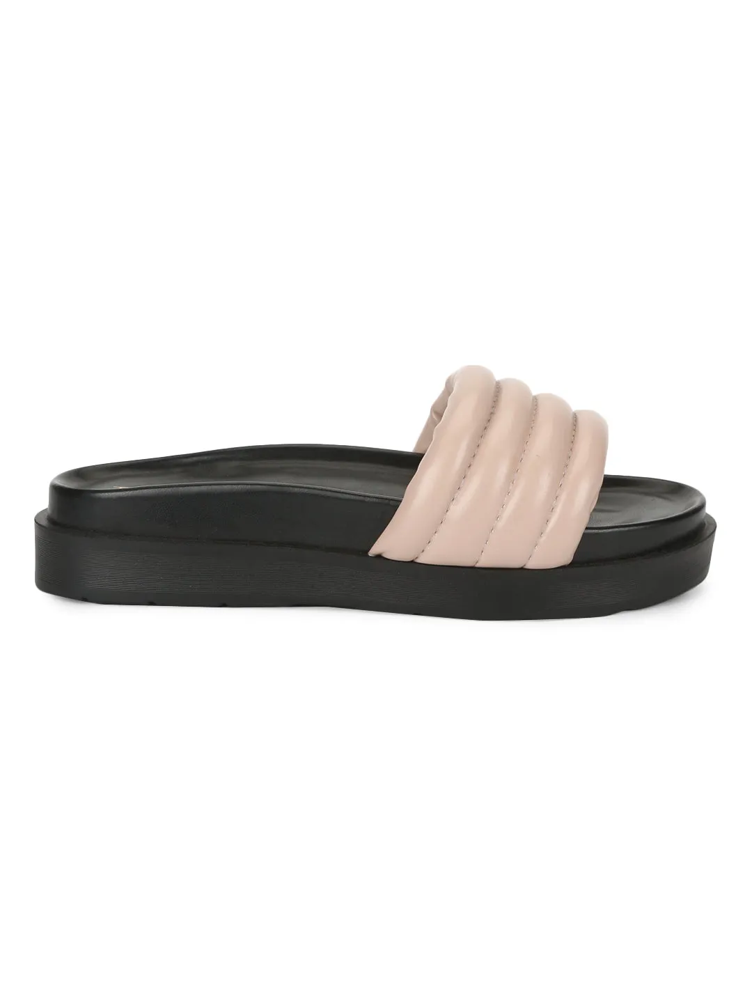 Nackte PU-Steppplateau-Sandalen